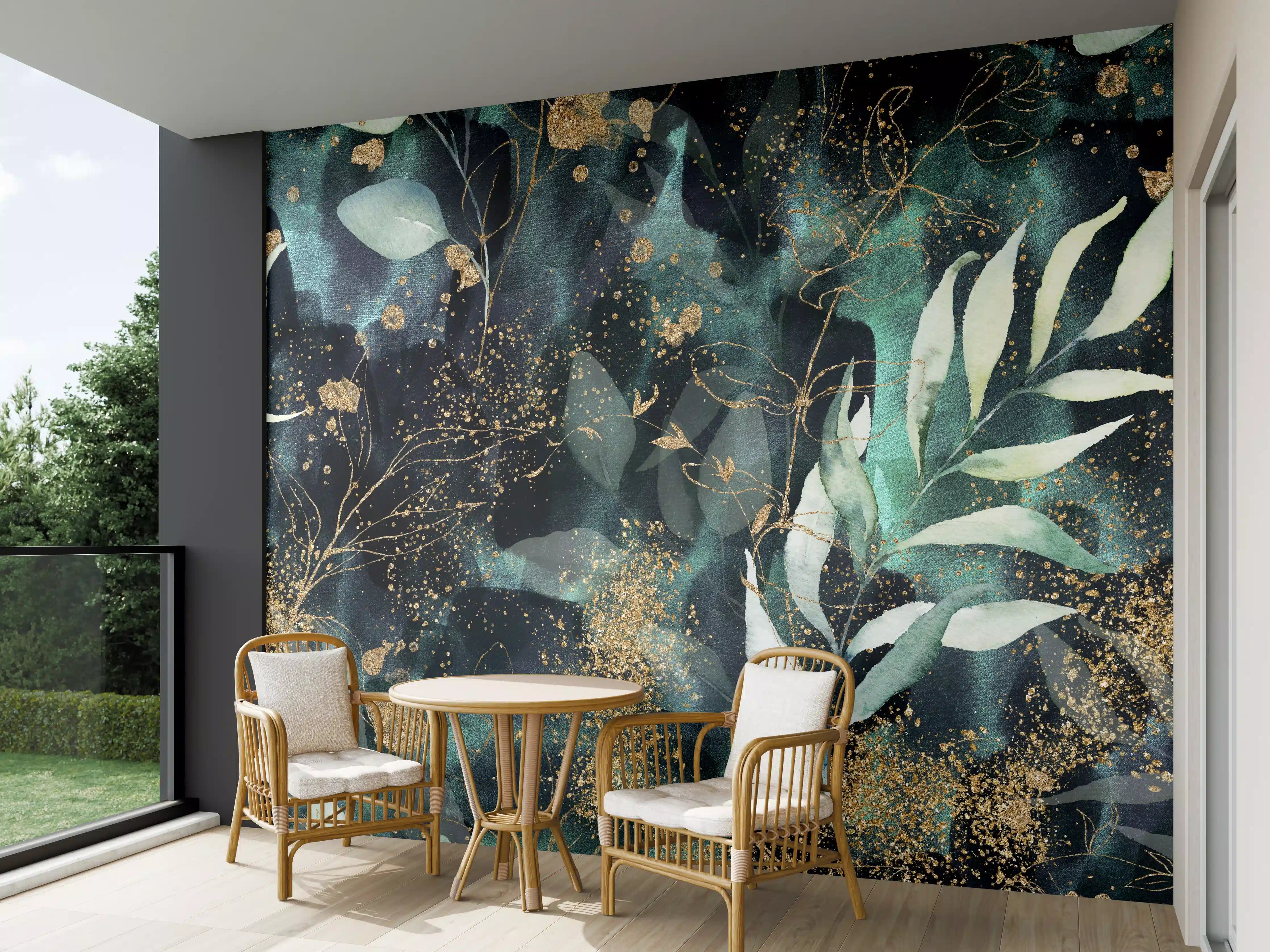 Wandverkleidung außen - Aquarell - abstrakte Blumen mit gold