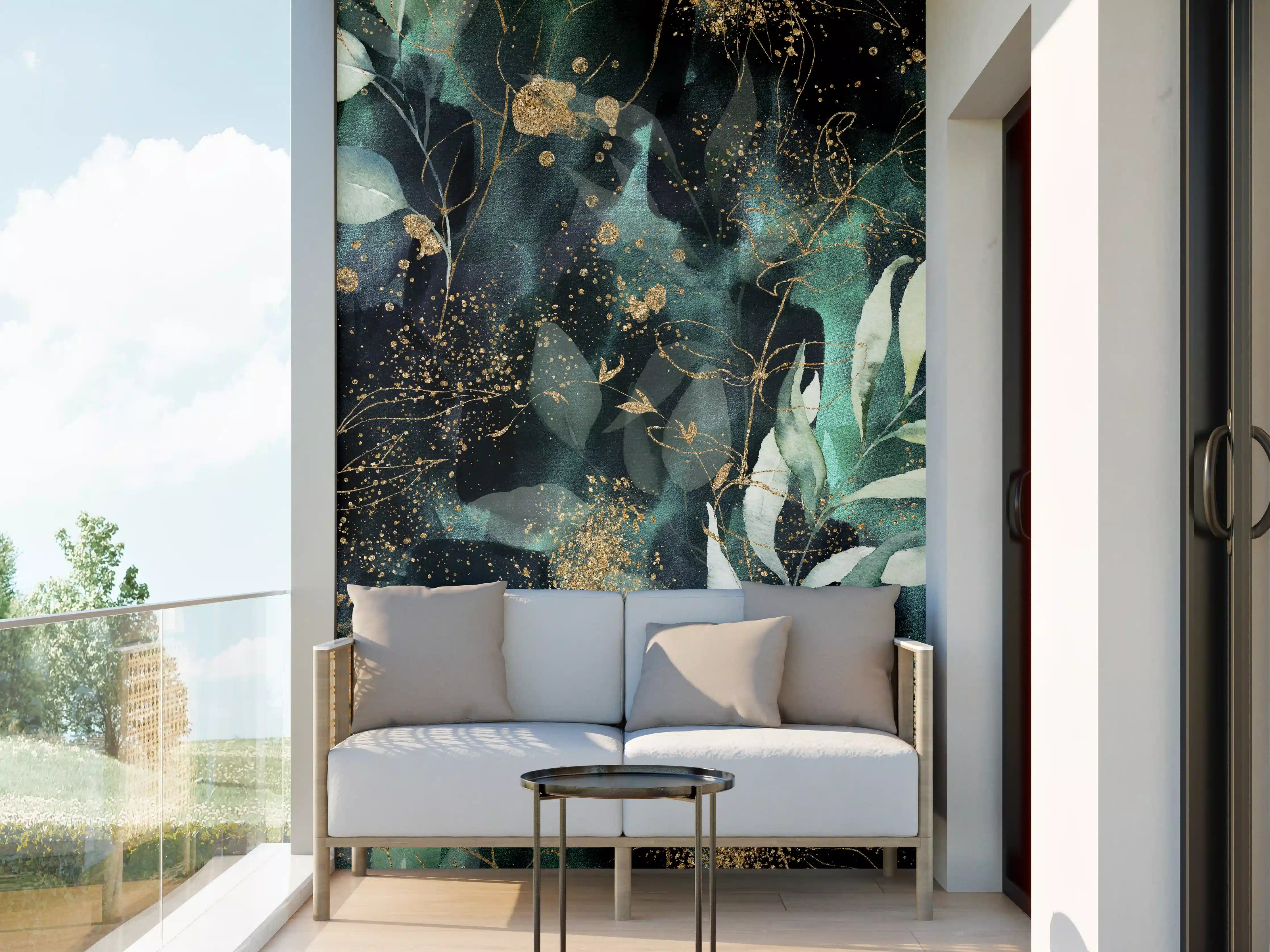 Wandverkleidung außen - Aquarell - abstrakte Blumen mit gold