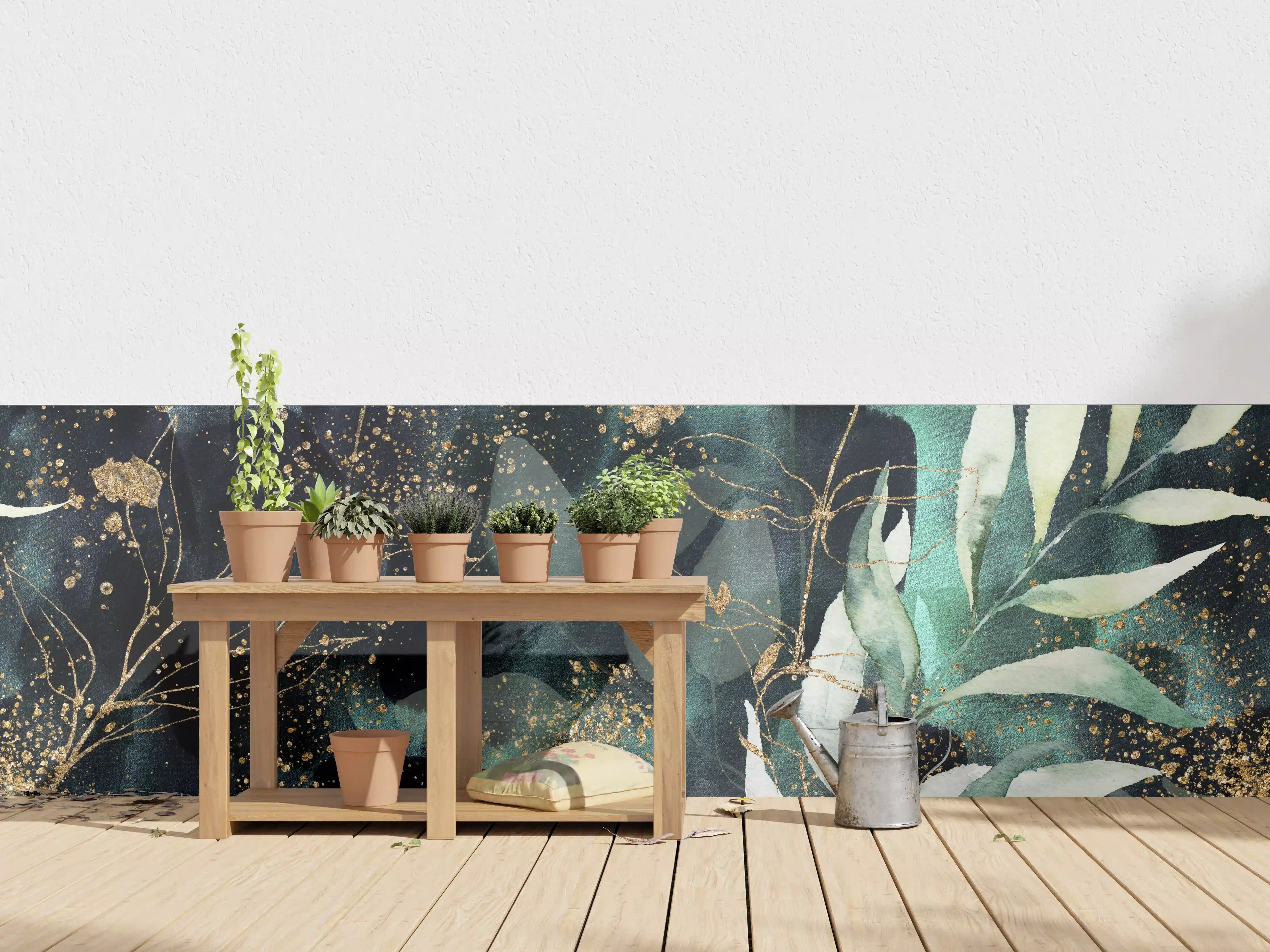 Wandverkleidung außen - Aquarell - abstrakte Blumen mit gold
