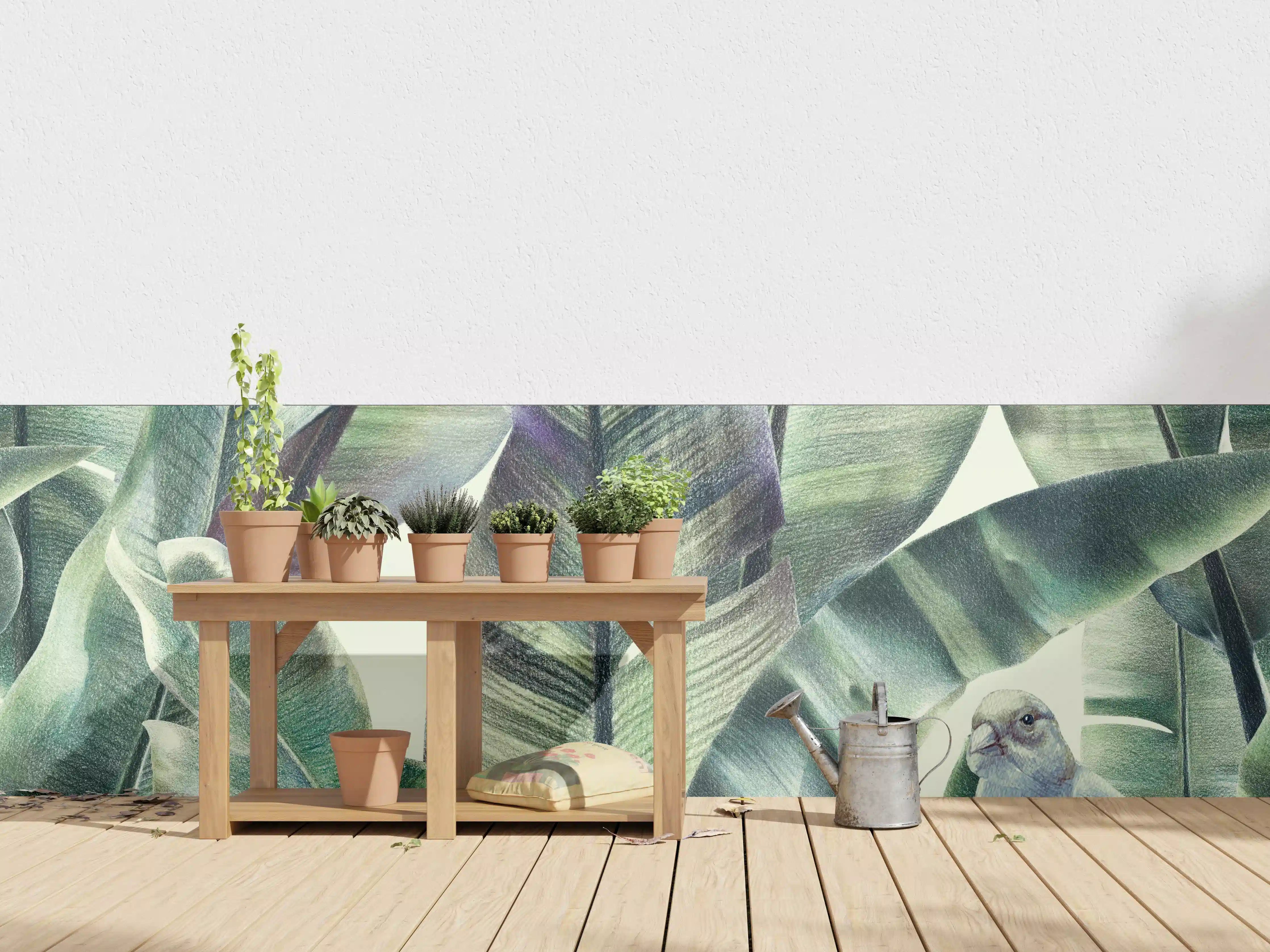 Wandverkleidung außen - Aquarell - exotischen Vögel auf Bananenblättern