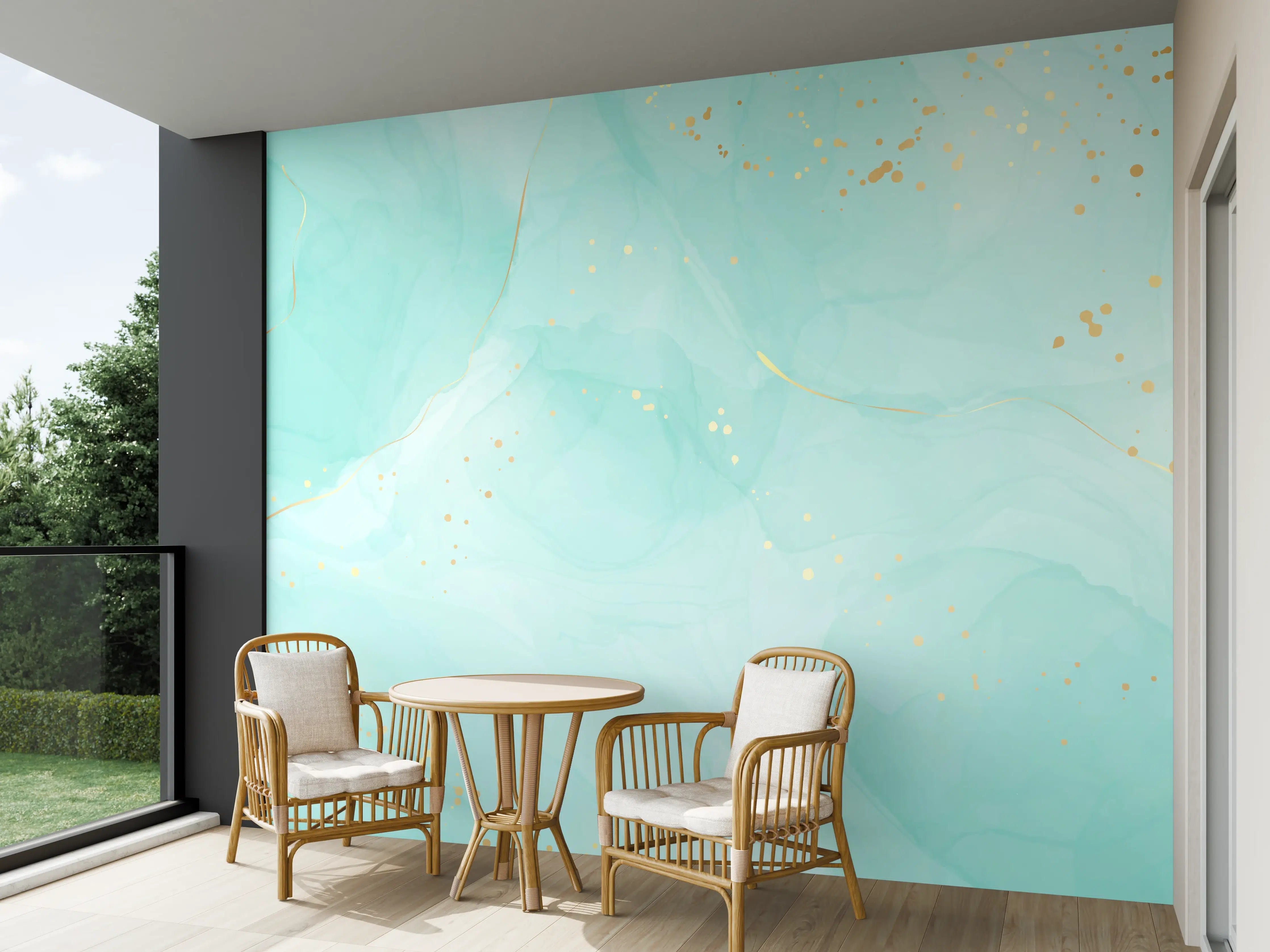 Wandverkleidung außen - Aquarell-Türkis-Gold-Abstrakt