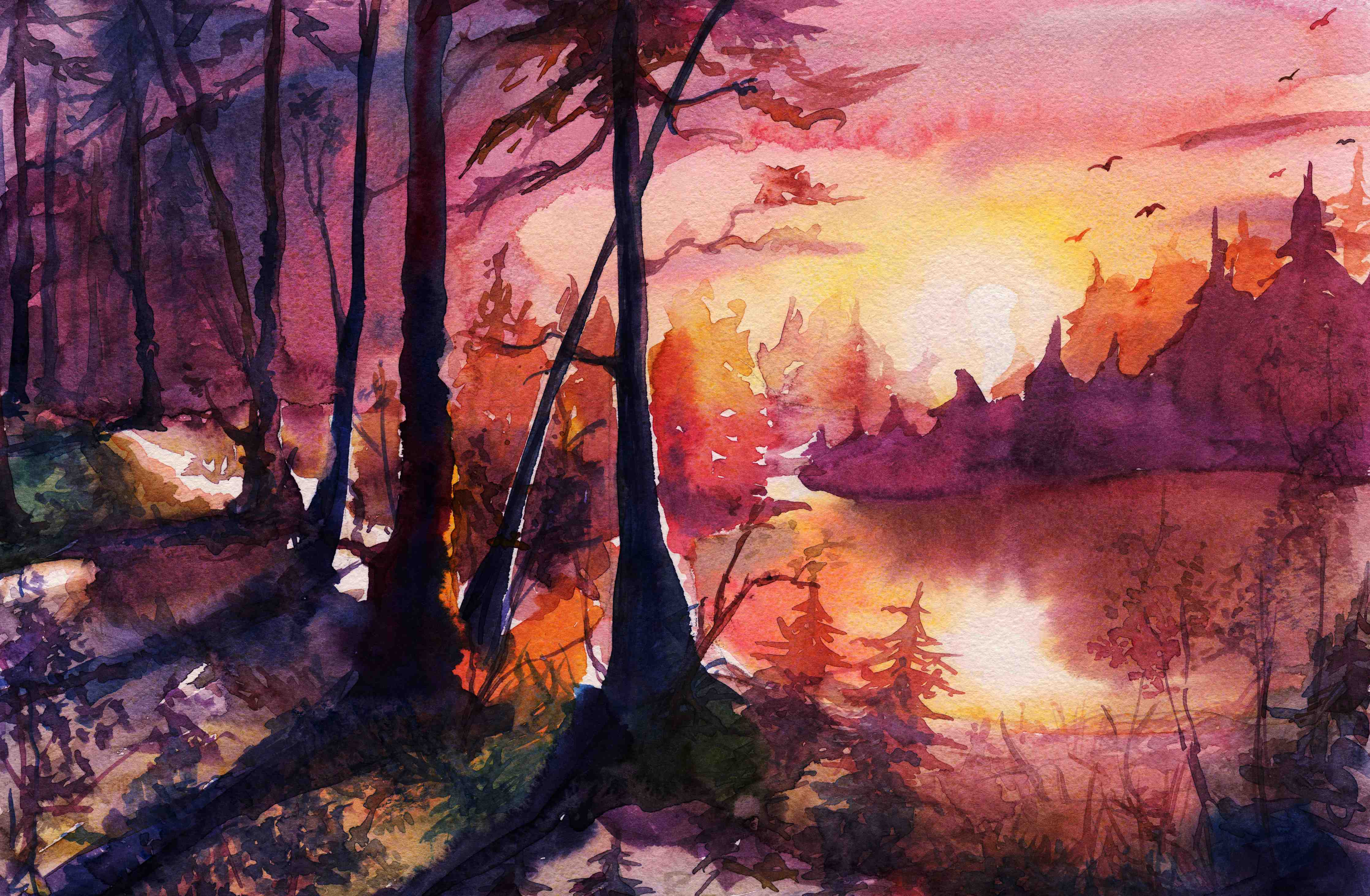 Wandverkleidung außen-Aquarell Waldlandschaft Malerei