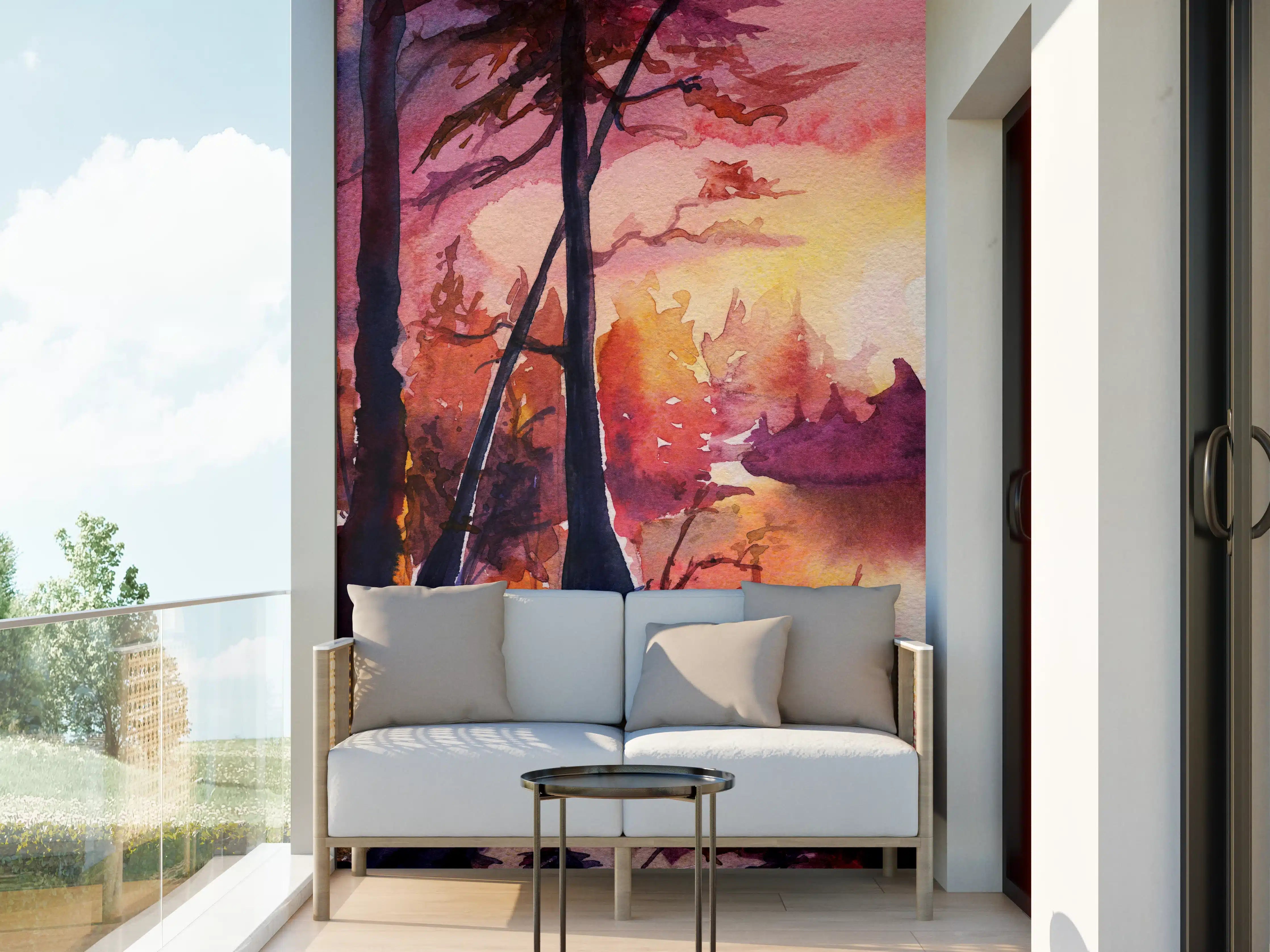 Wandverkleidung außen - Aquarell Waldlandschaft Malerei