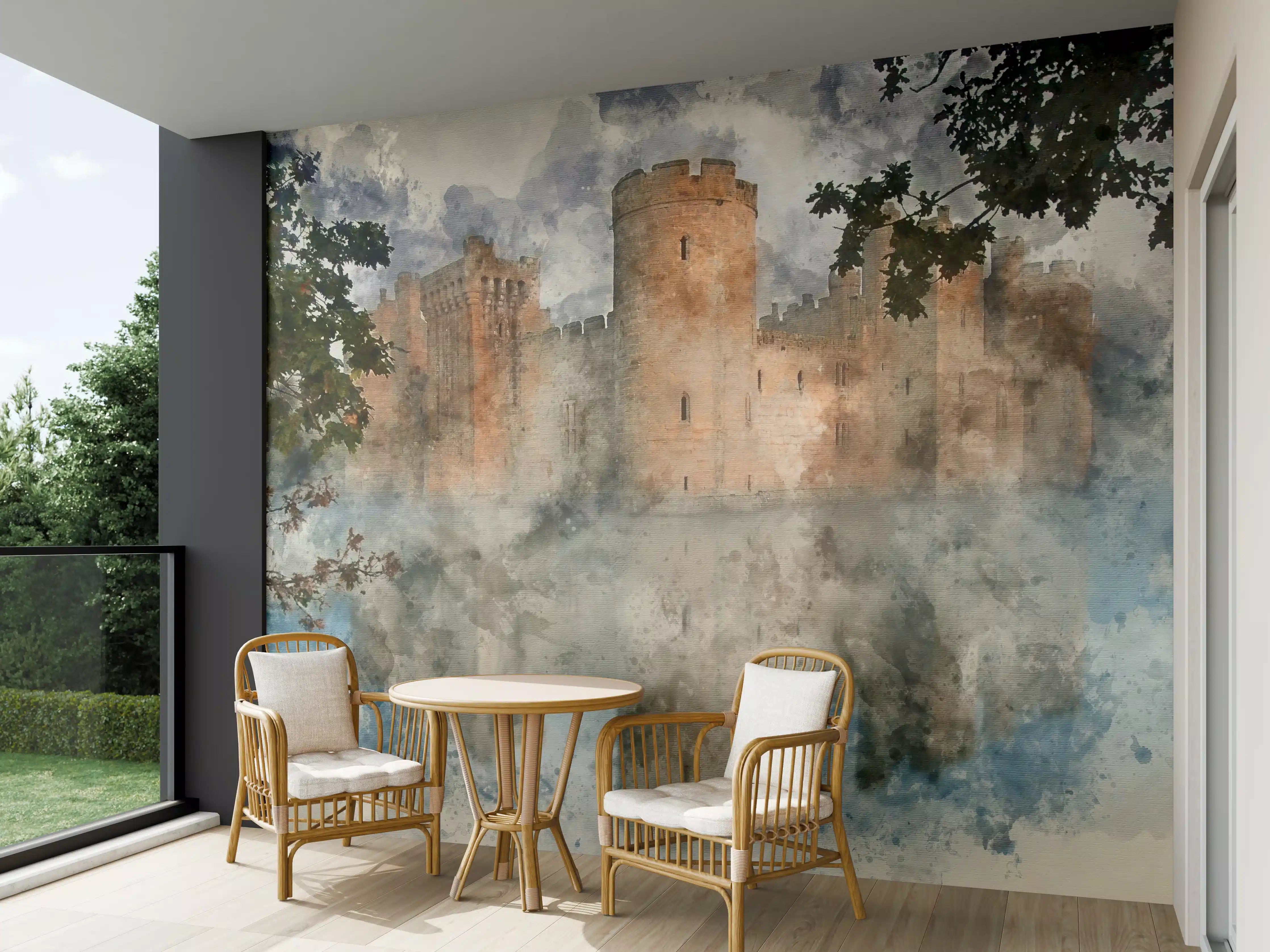Wandverkleidung außen - Aquarell einer mittelalterlichen Burg 