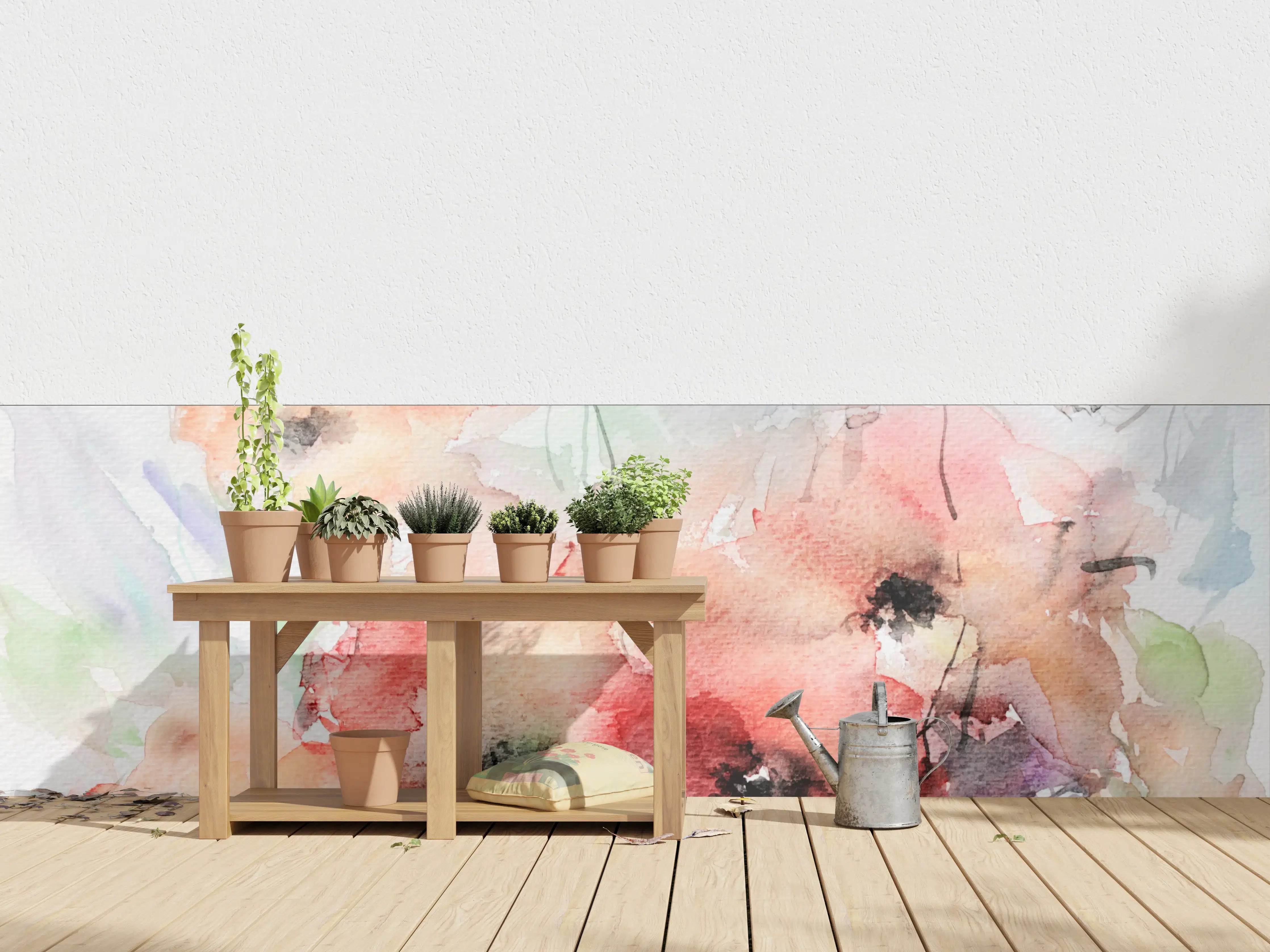 Wandverkleidung außen - Aquarellartige Blumenmalerei in Pastellfarben