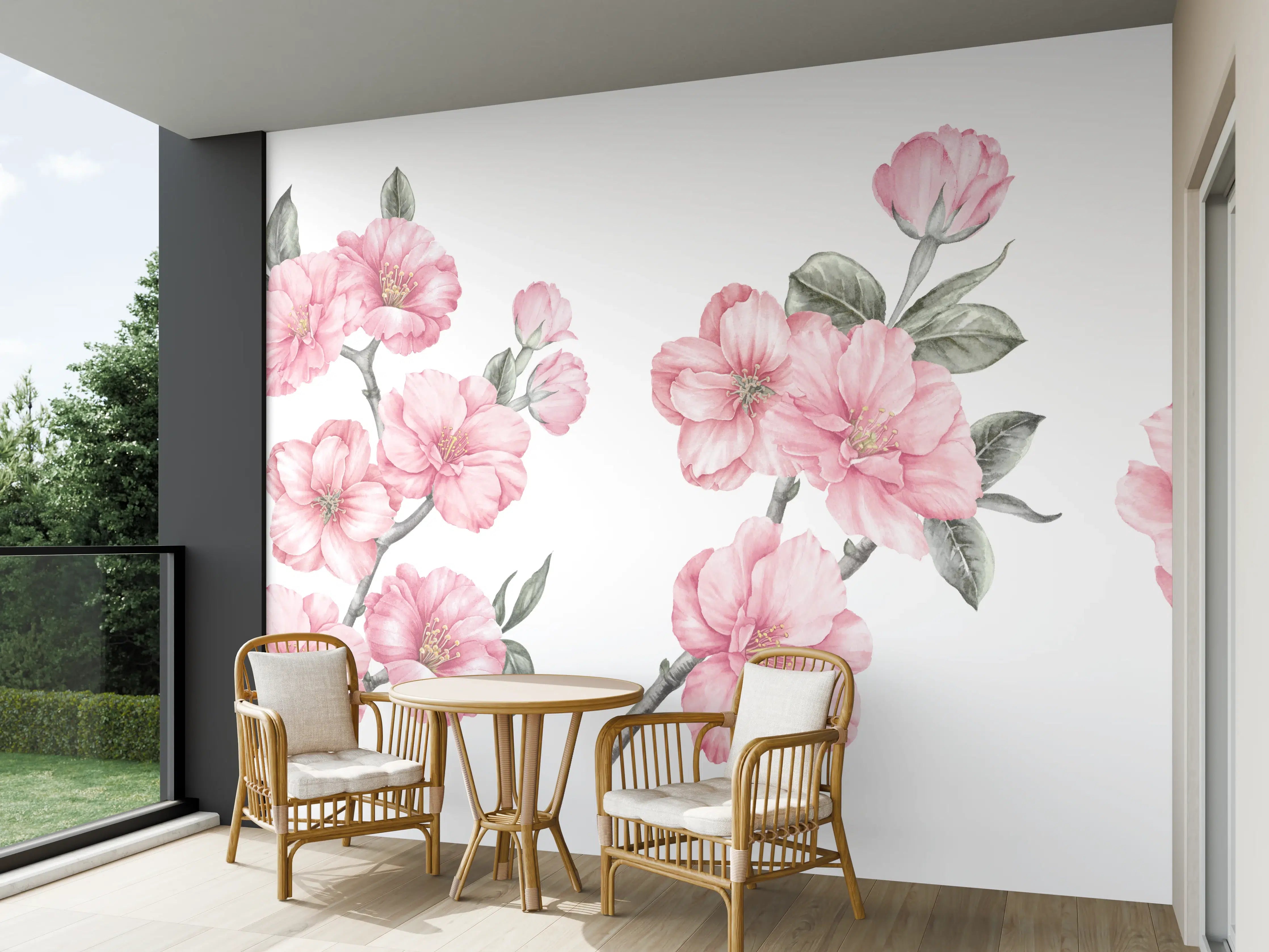 Wandverkleidung außen - Aquarellelemente von blühenden Sakura