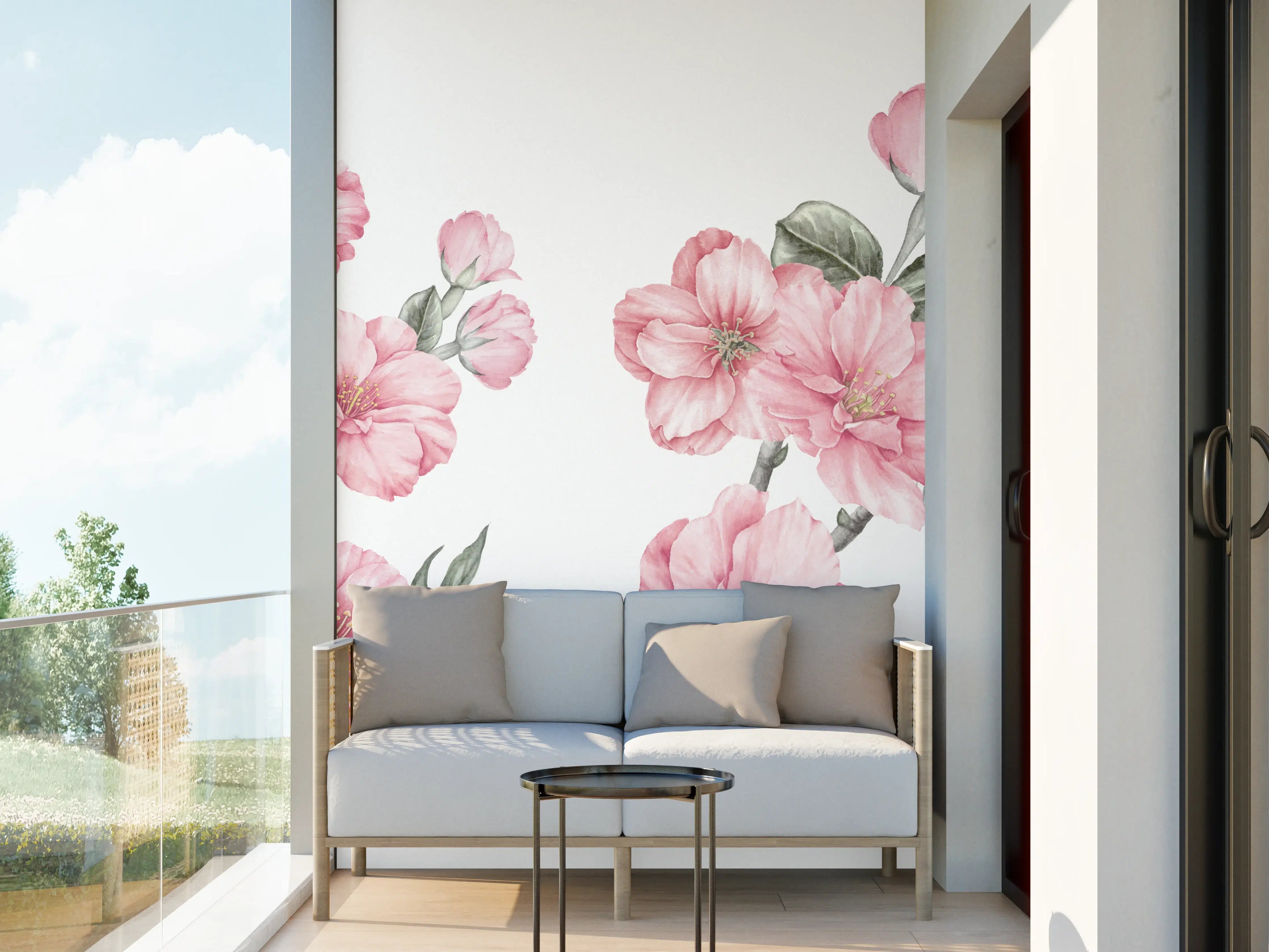 Wandverkleidung außen - Aquarellelemente von blühenden Sakura