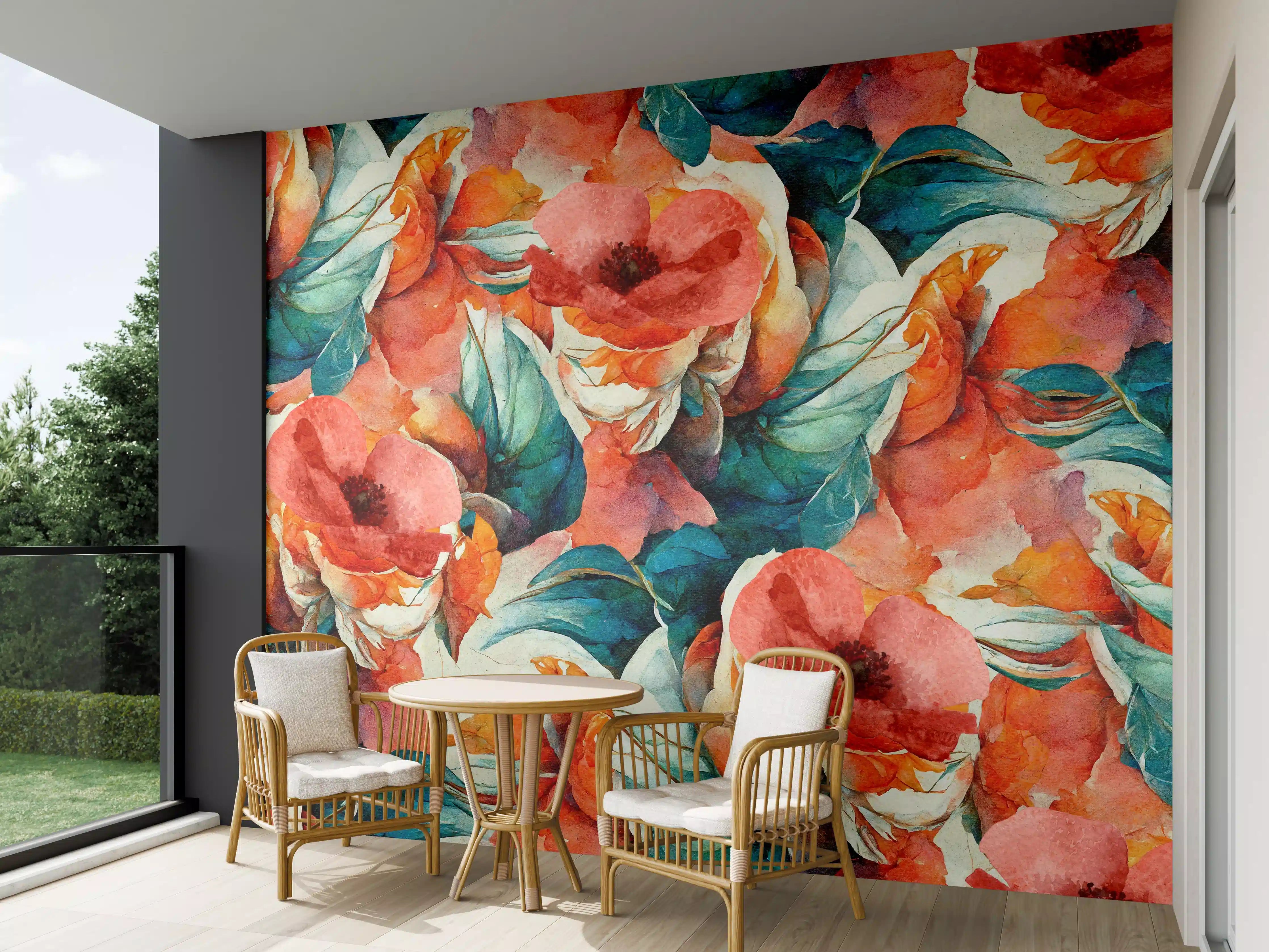 Wandverkleidung außen - Aquarellpapier - Florales Muster