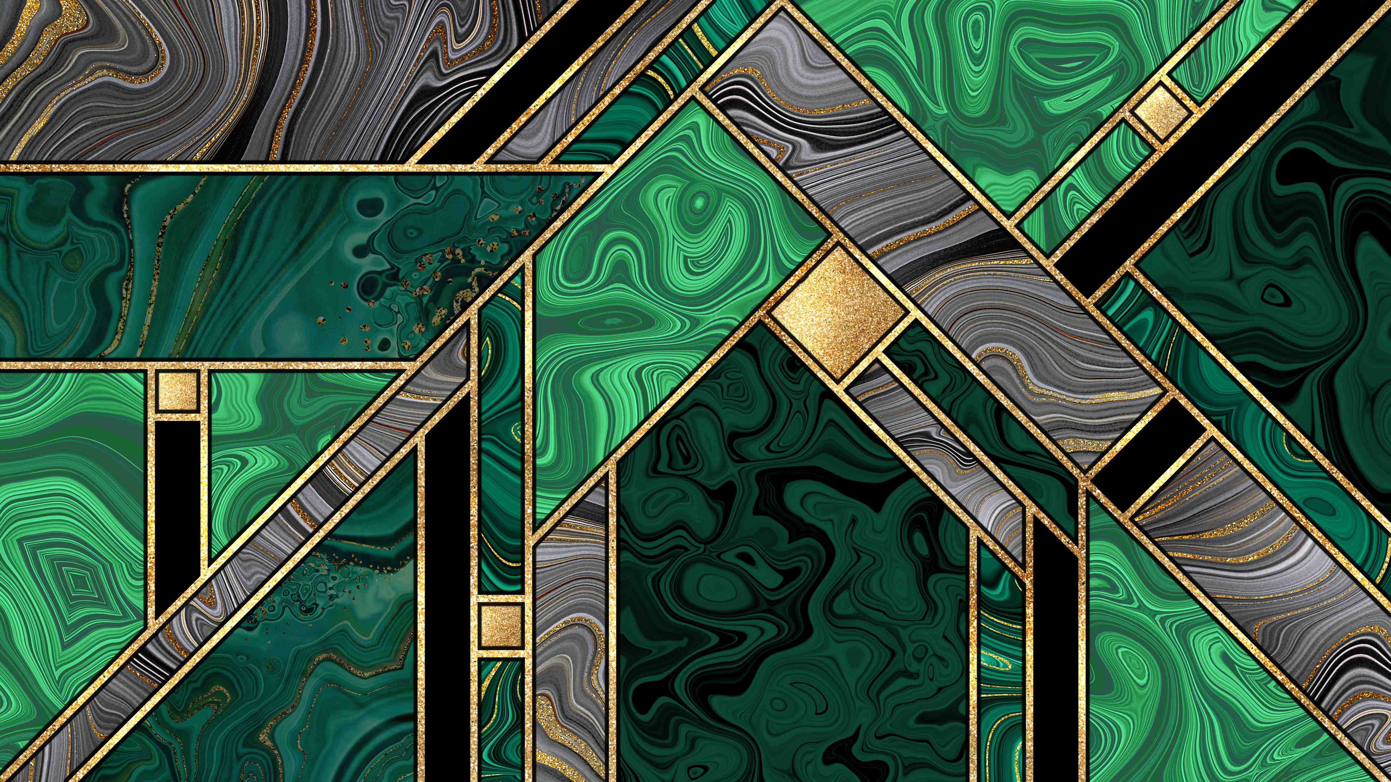 Wandverkleidung außen-Art Deco Malachit Gold-Mosaik