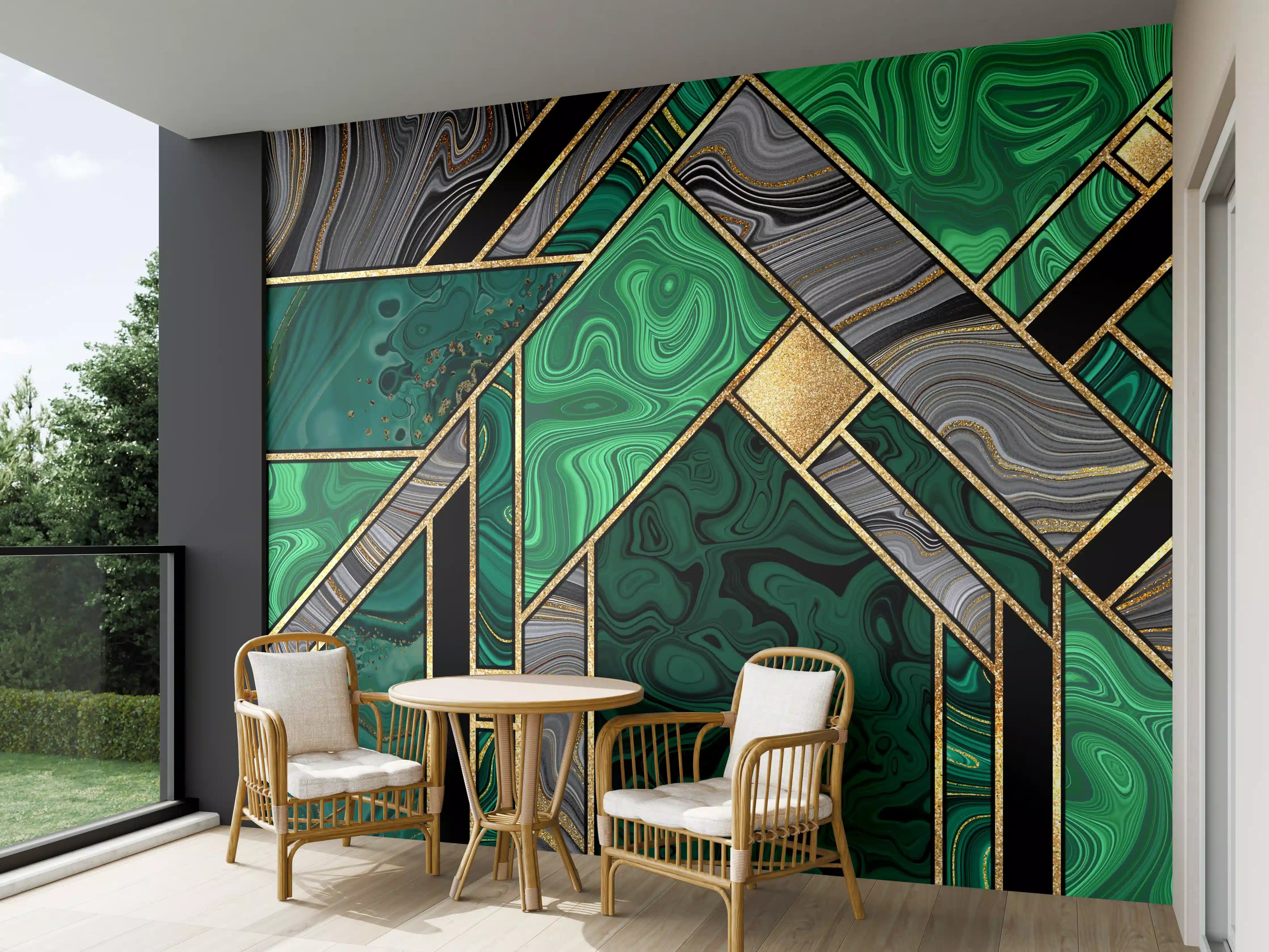 Wandverkleidung außen - Art Deco Malachit Gold-Mosaik