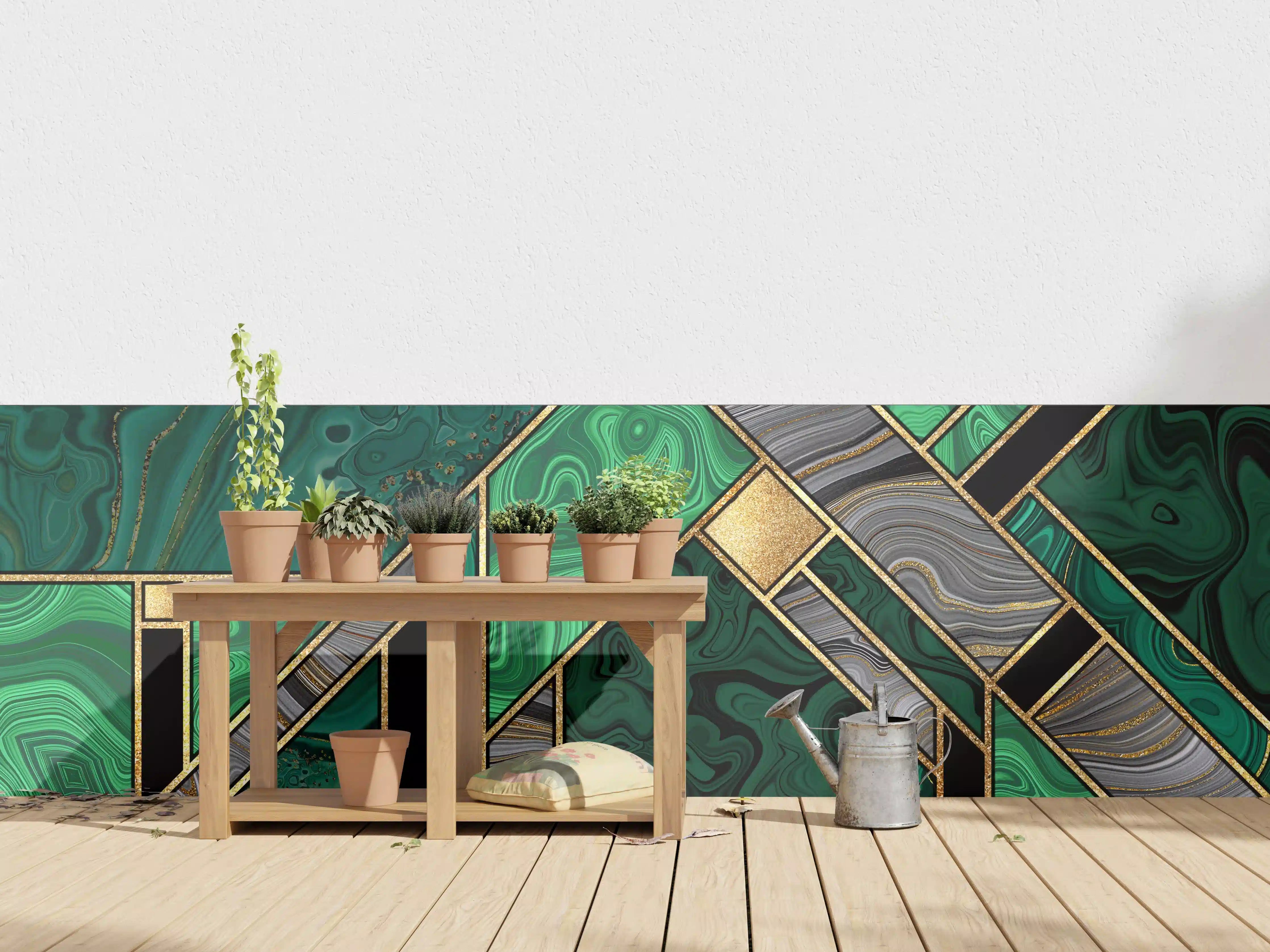 Wandverkleidung außen - Art Deco Malachit Gold-Mosaik