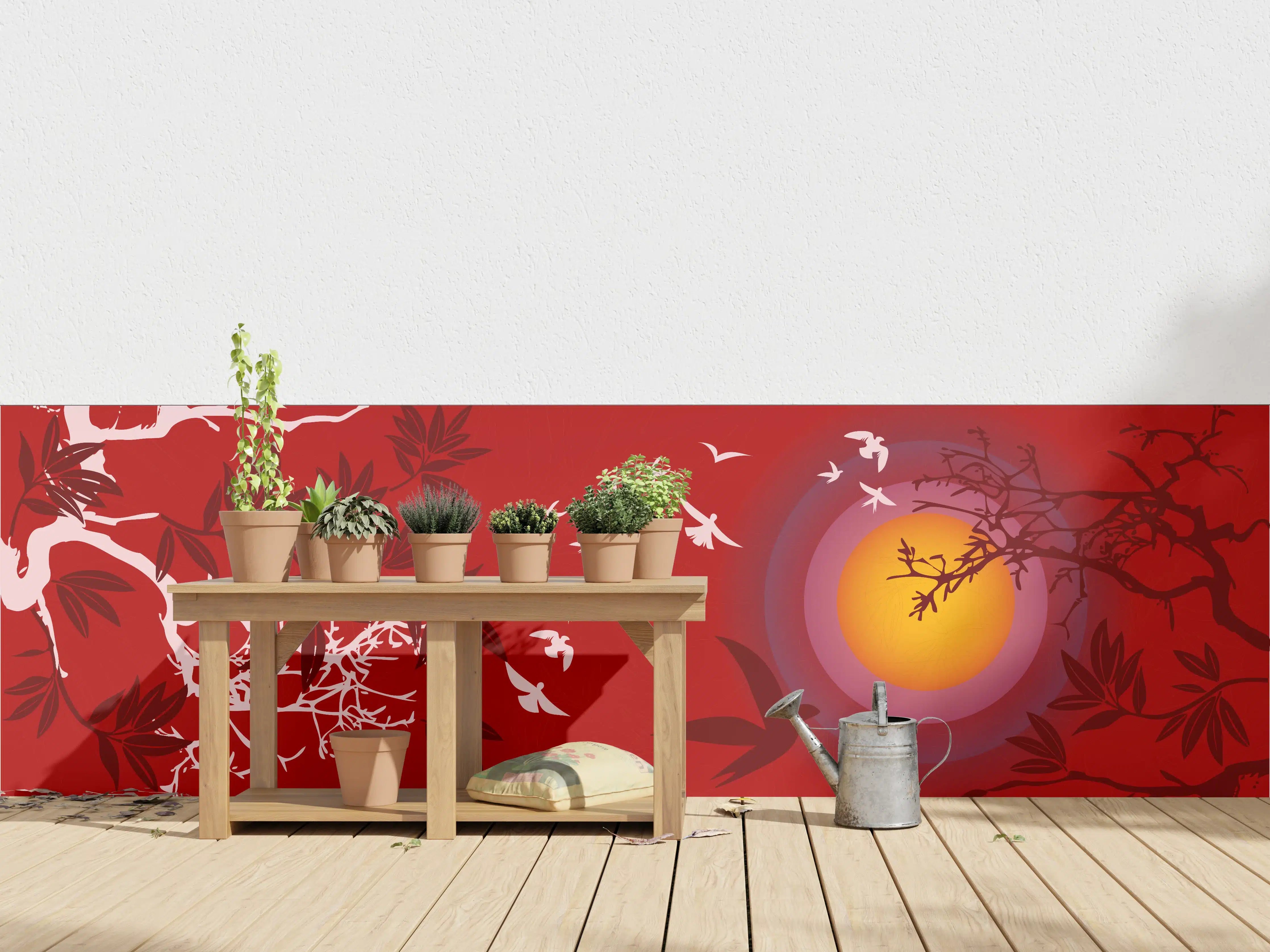 Wandverkleidung außen - Asiatischer Sonnenuntergang Rot