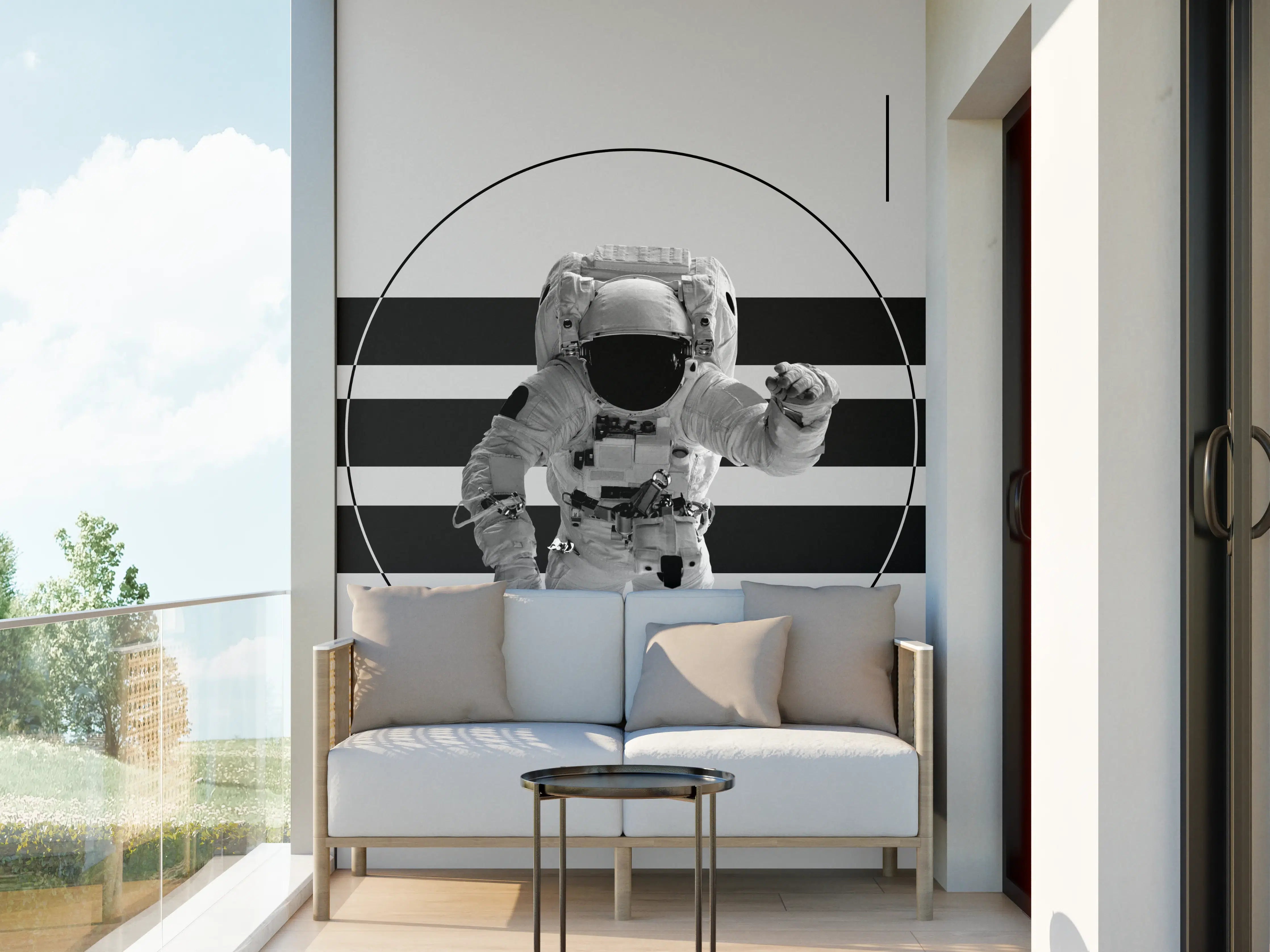 Wandverkleidung außen - Astronaut im Weltall Grau-Schwarz