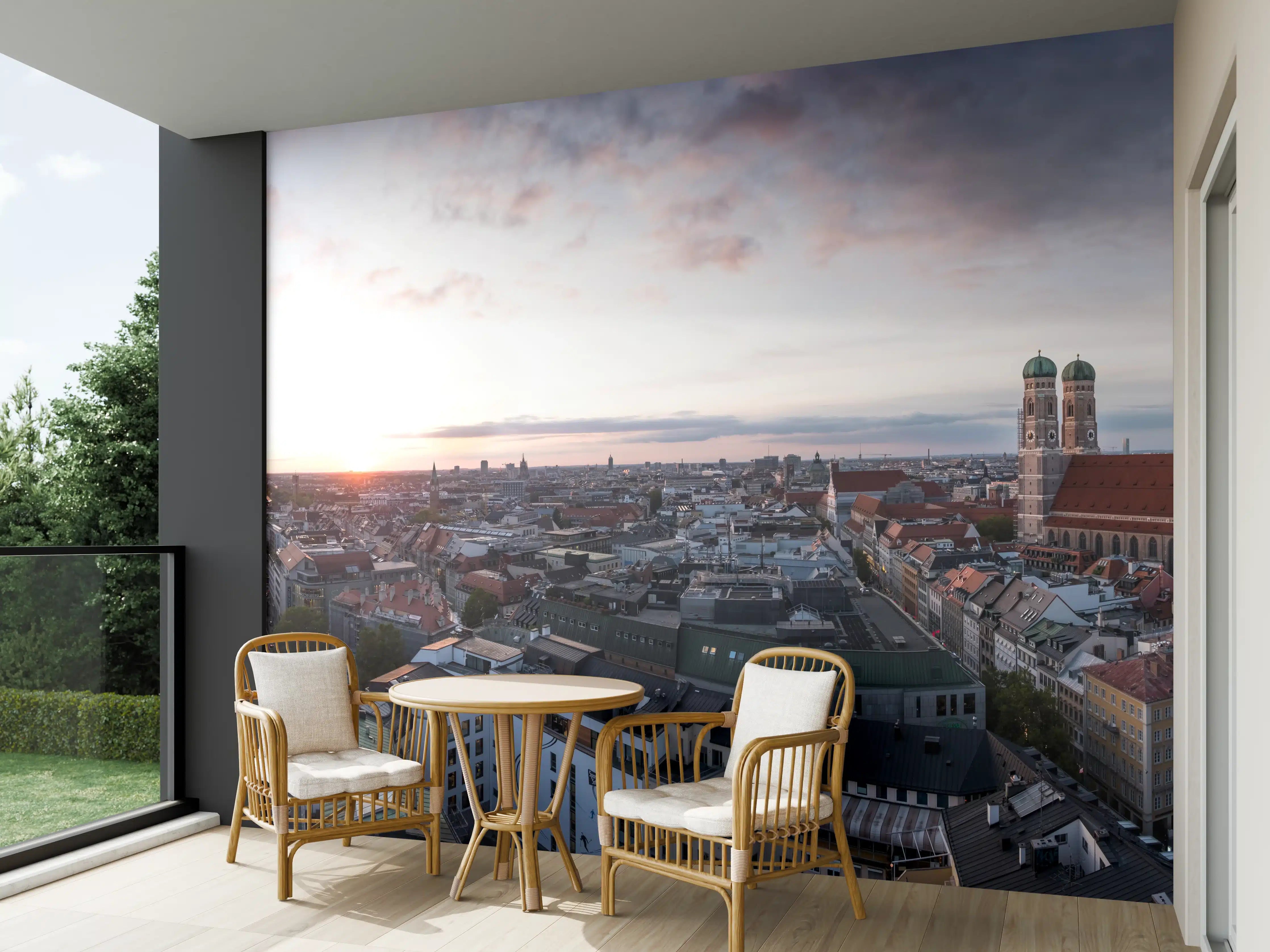 Wandverkleidung außen - Aussicht über München mit Frauenkirche und Rathaus