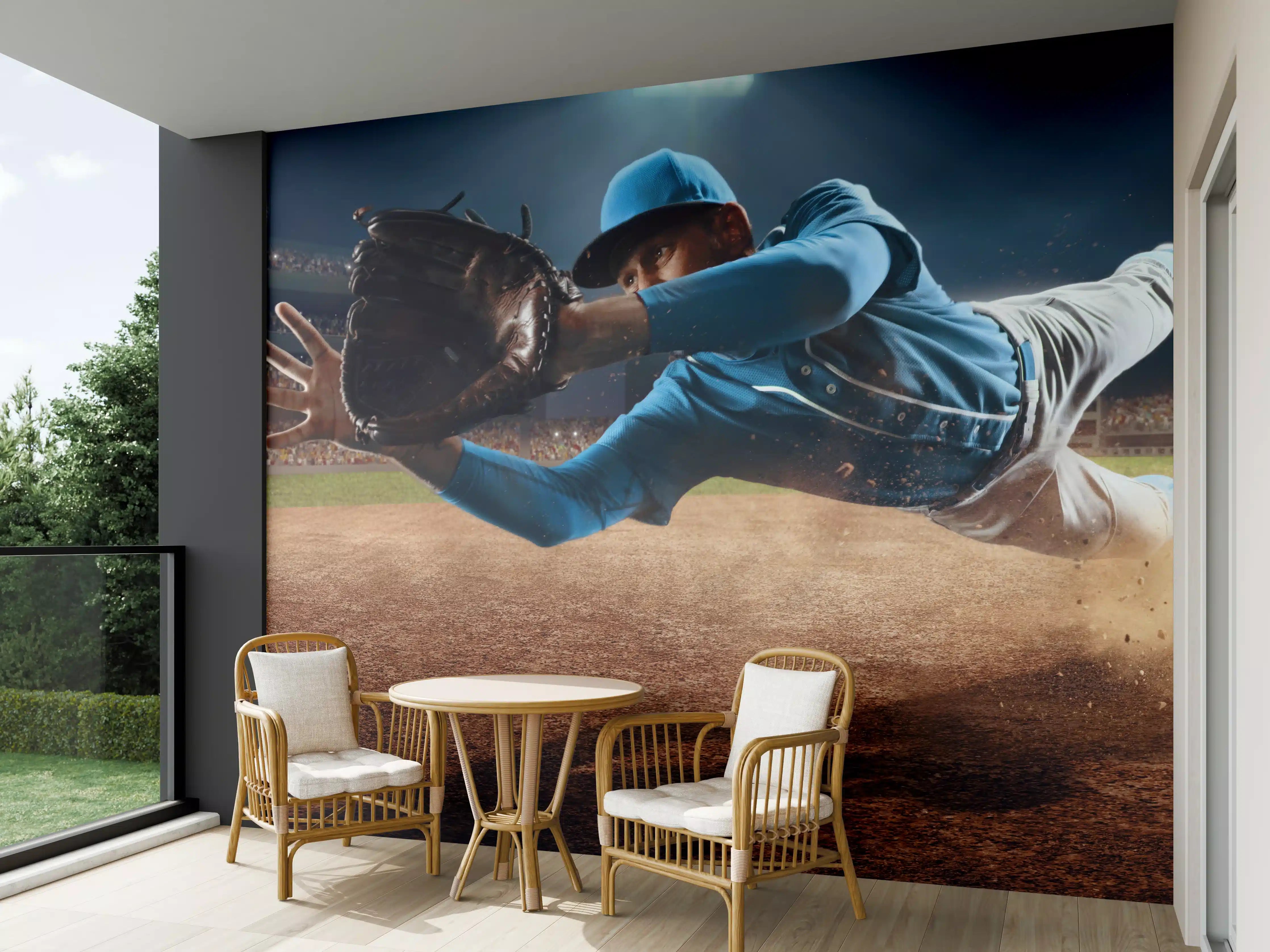Wandverkleidung außen - Baseballer fängt den Ball