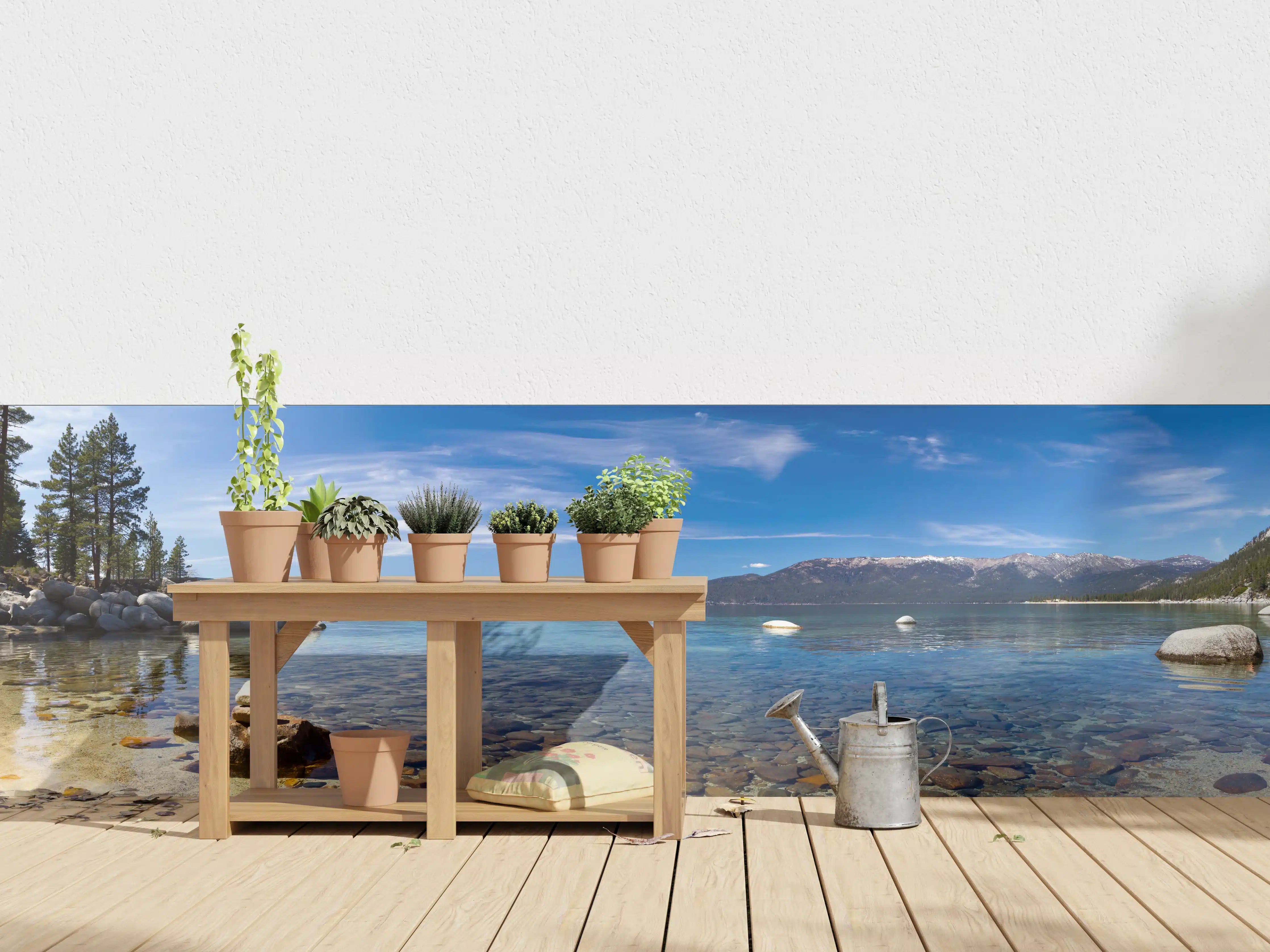Wandverkleidung außen - Bayerischer See mit Bergen und klarem Himmel