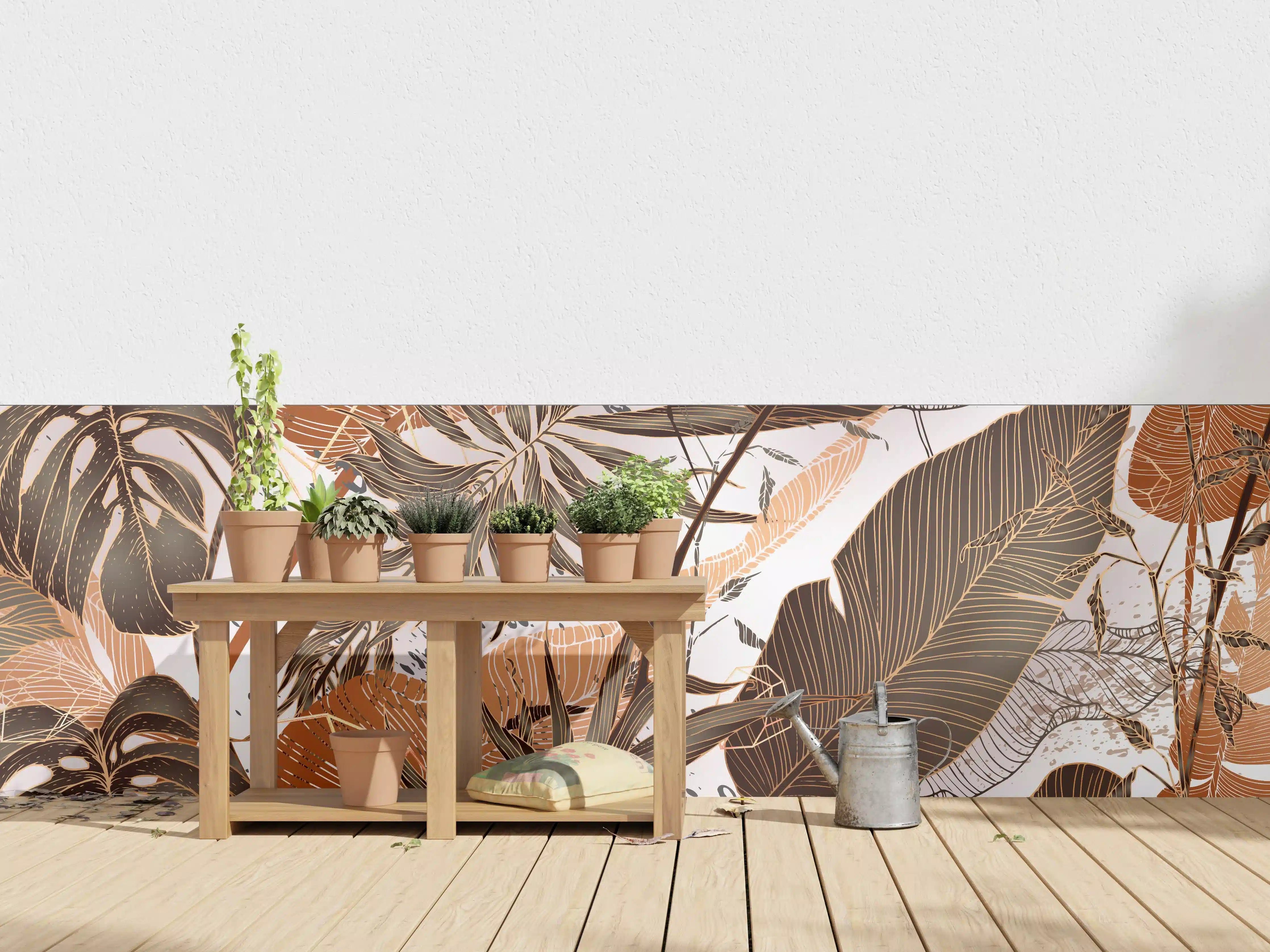 Wandverkleidung außen - Beige Blattmuster Tapete