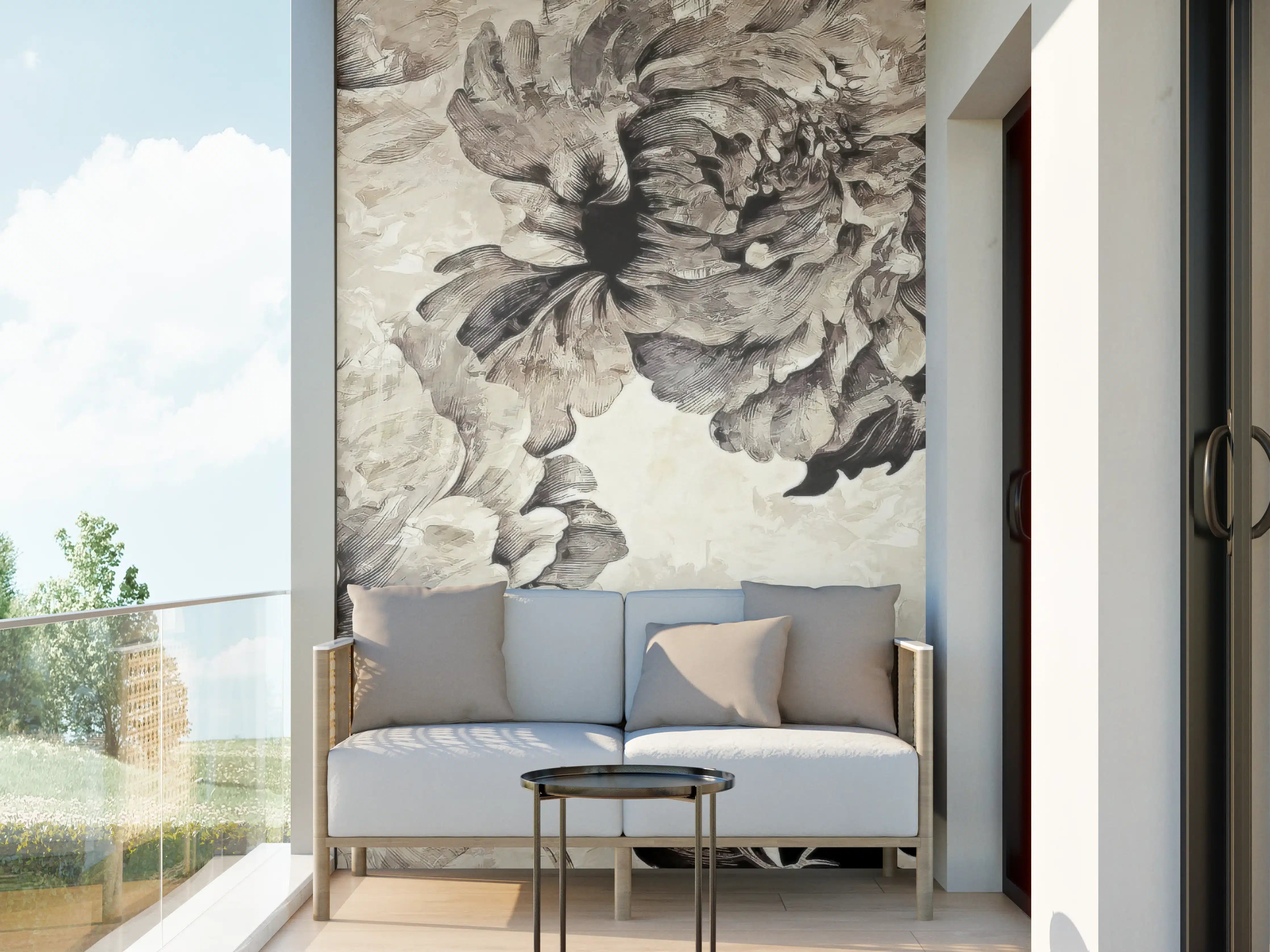 Wandverkleidung außen - Beige Blumenpanorama Kunstwerk