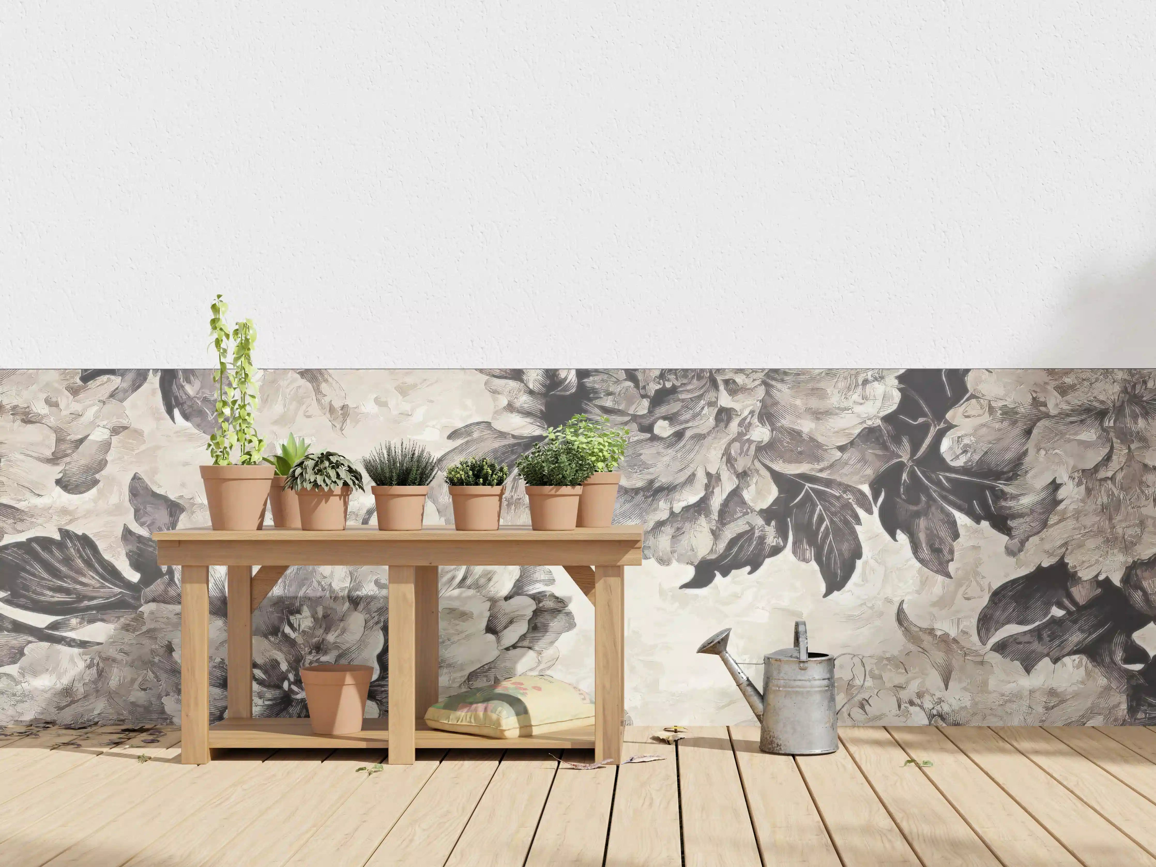 Wandverkleidung außen - Beige Blumenpanorama Kunstwerk