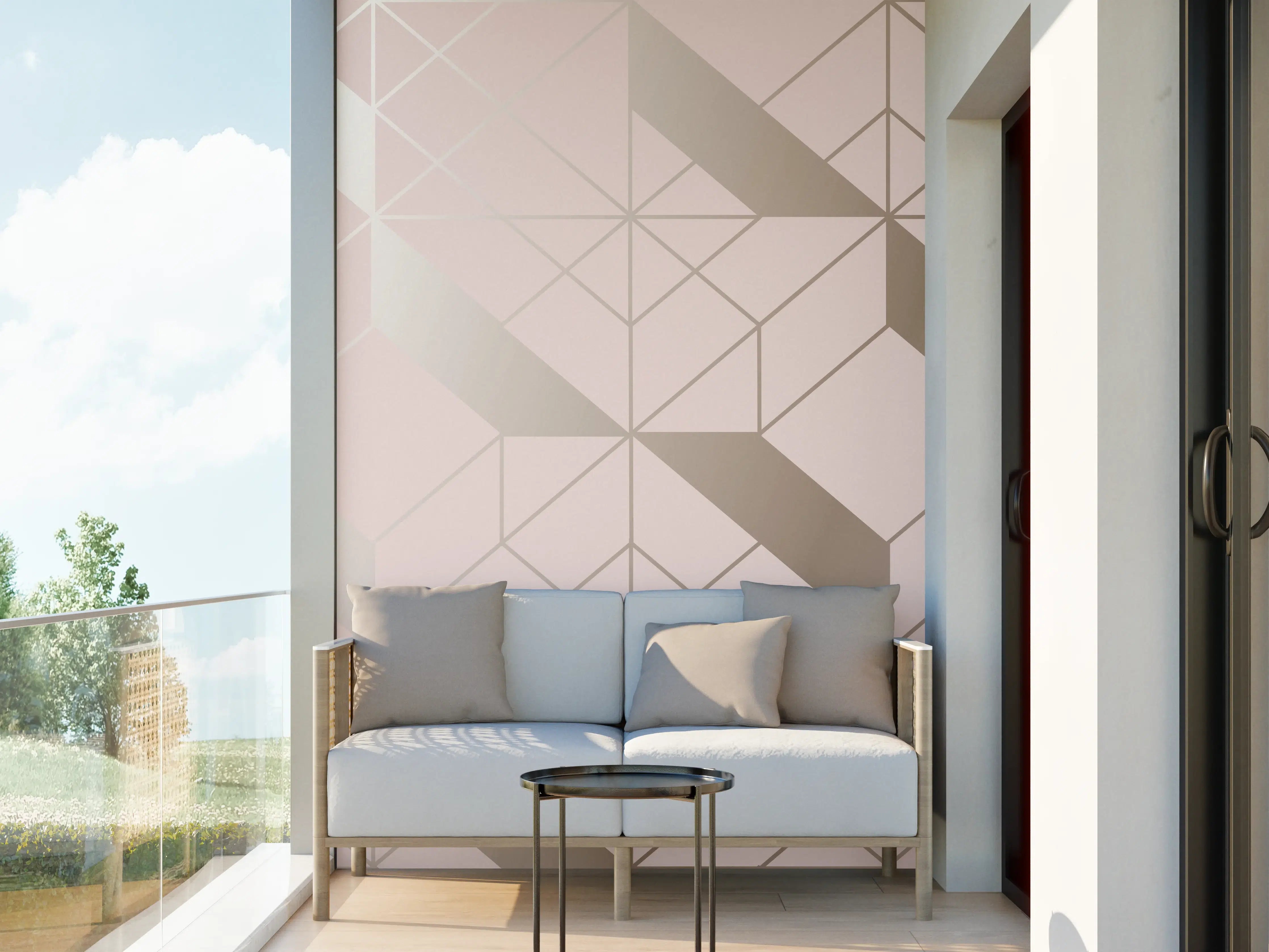 Wandverkleidung außen - Beige Geometrie-Muster Tapete