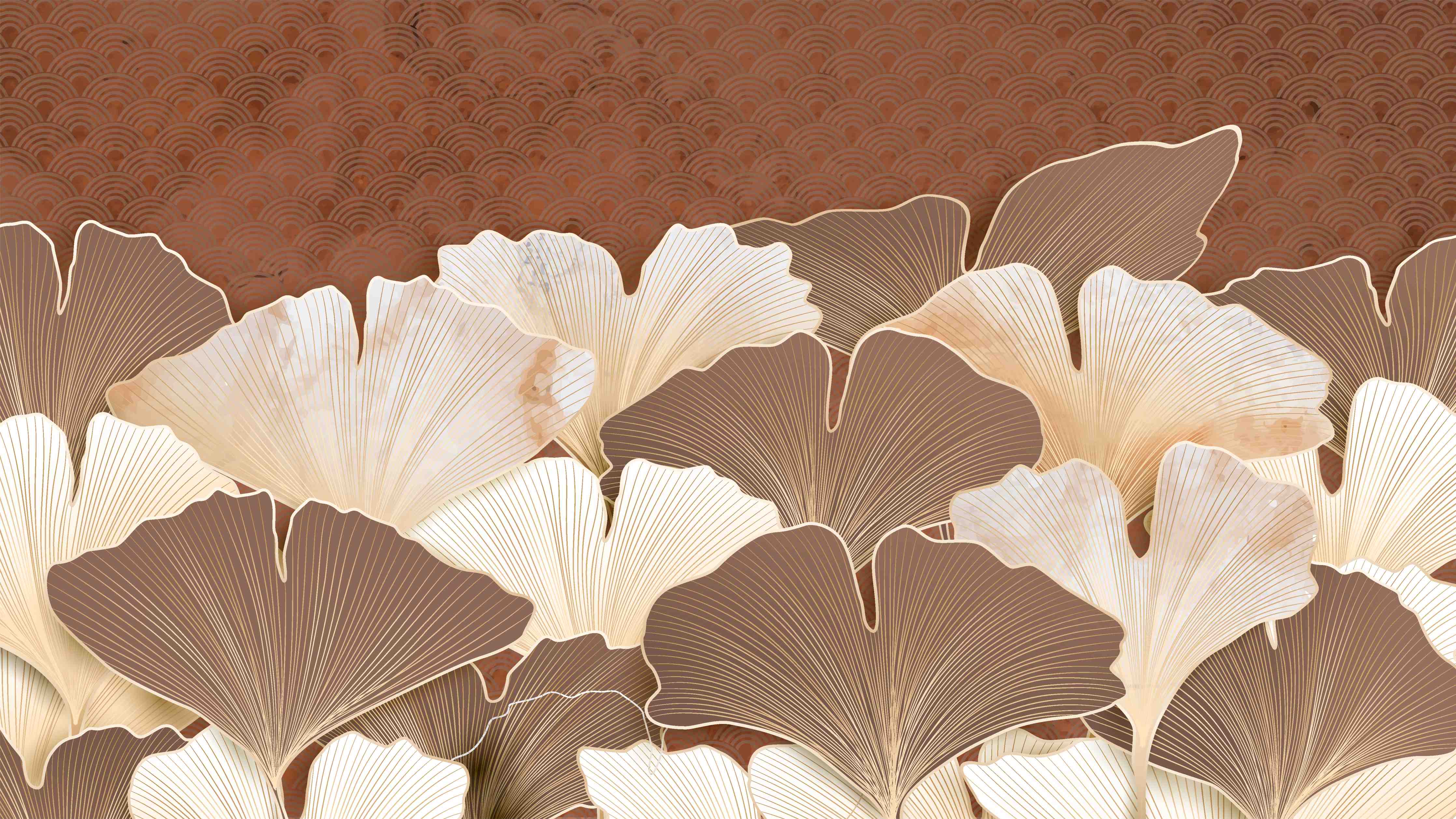 Wandverkleidung außen-Beige Ginkgo Blattmuster