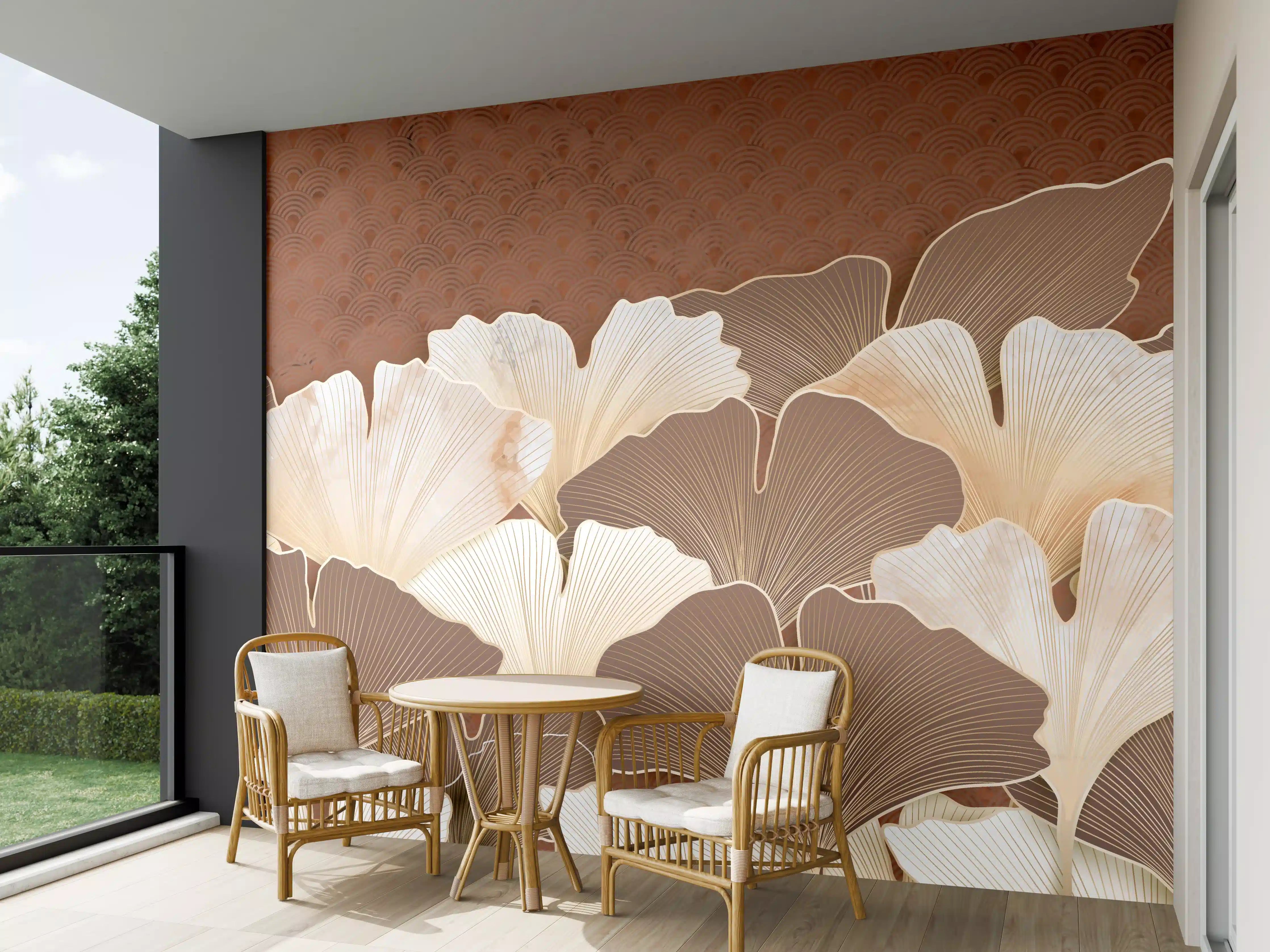 Wandverkleidung außen - Beige Ginkgo Blattmuster