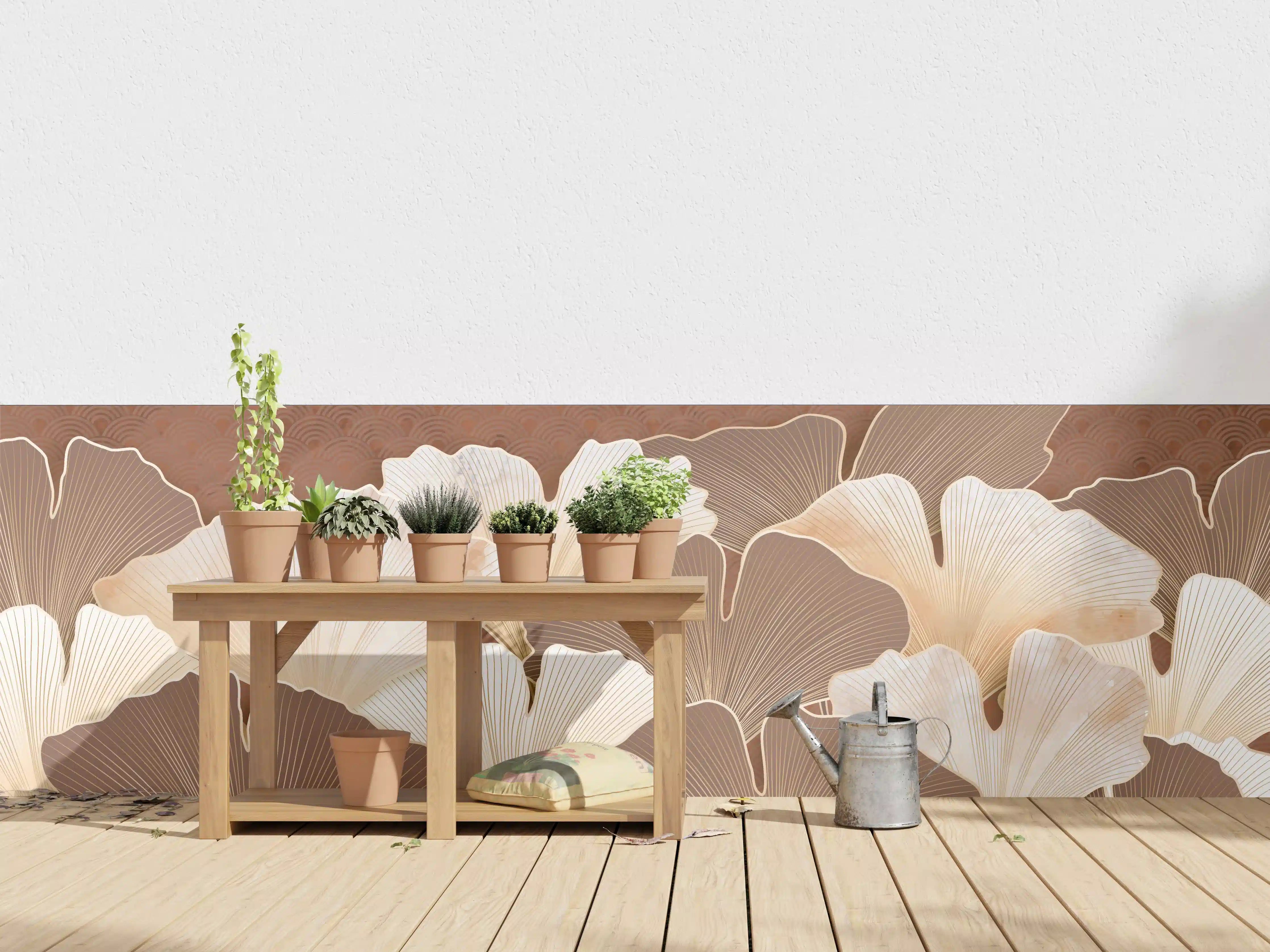 Wandverkleidung außen - Beige Ginkgo Blattmuster