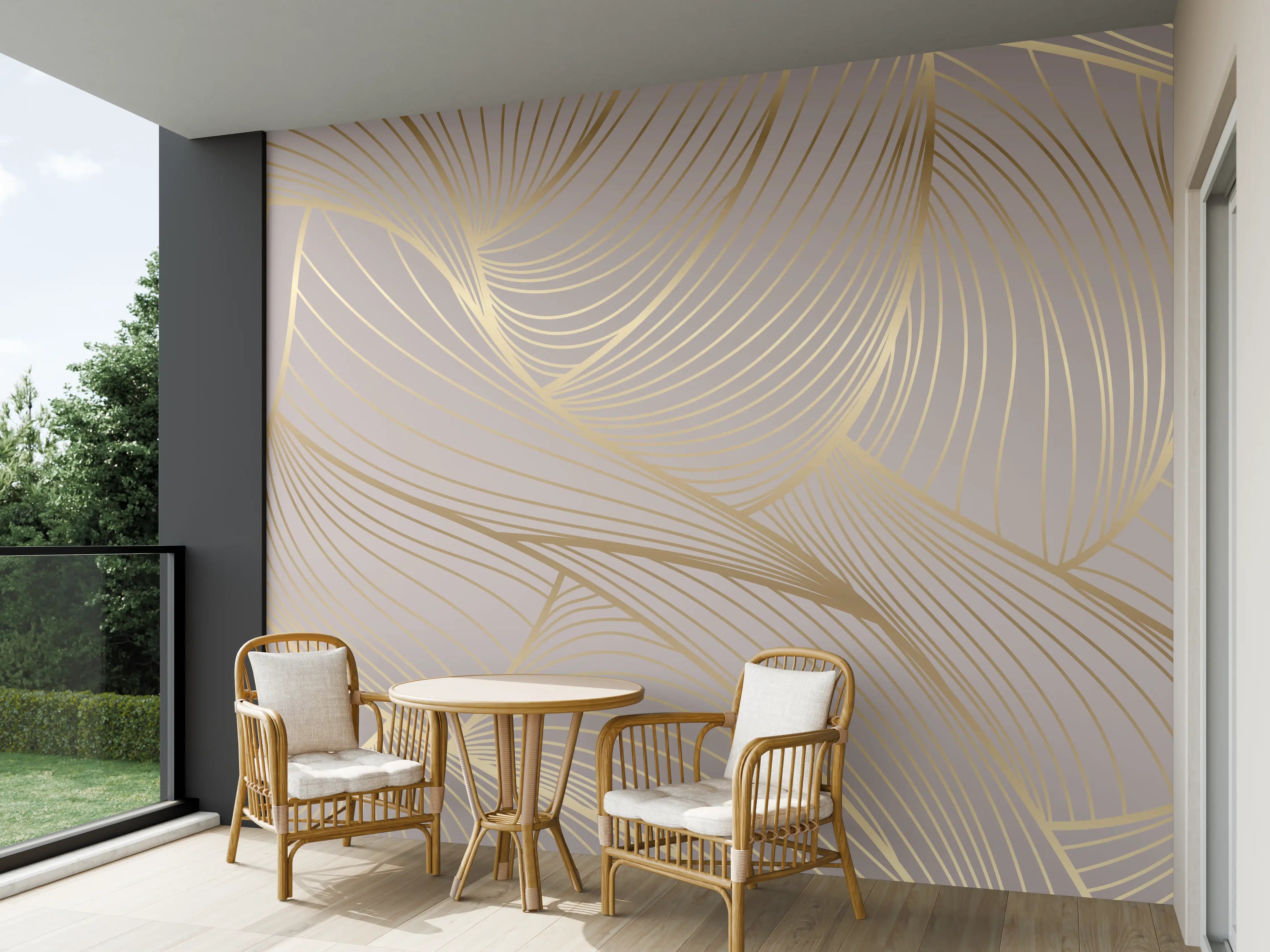 Wandverkleidung außen - Beige-Goldene Linien Muster