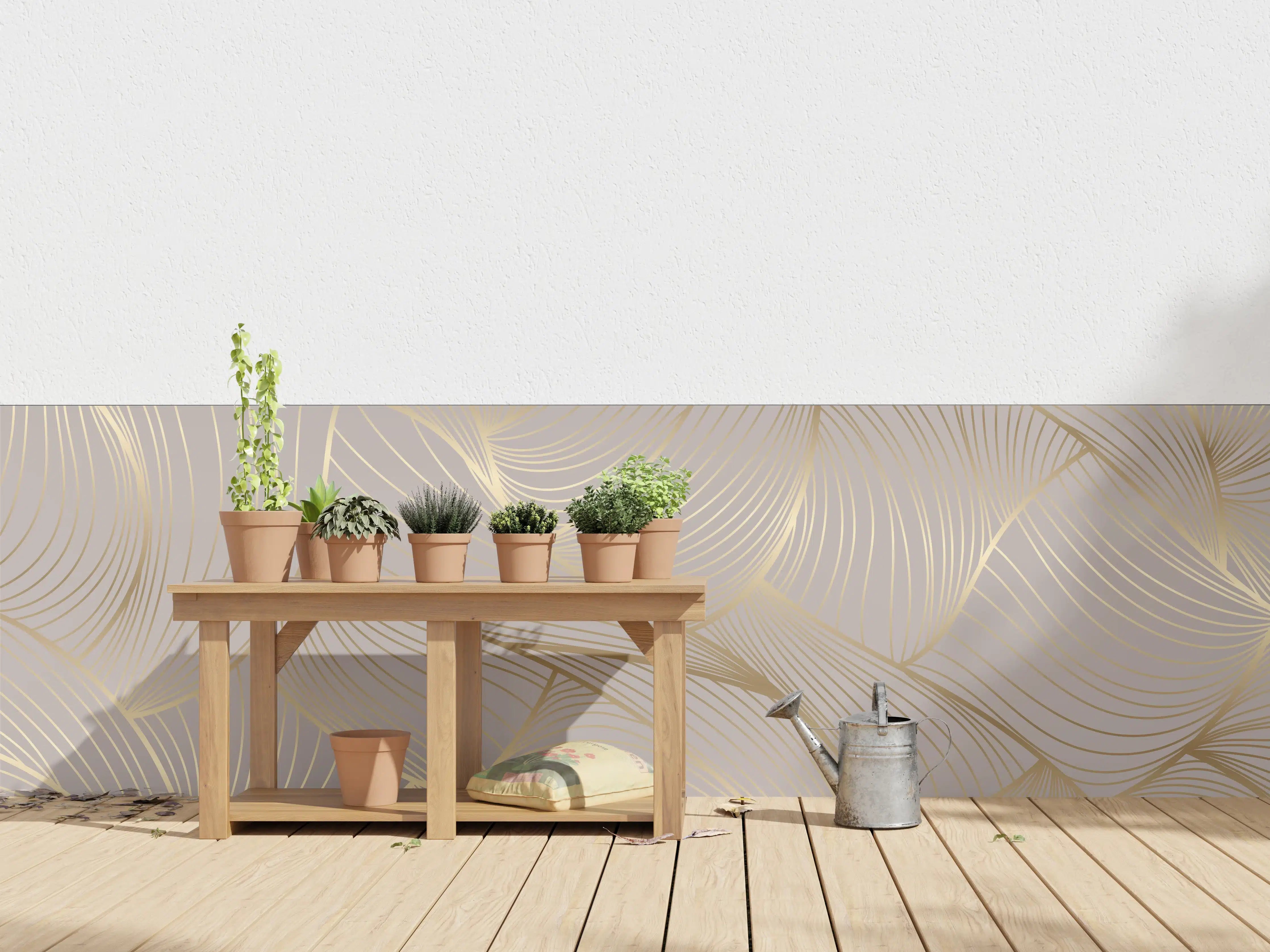 Wandverkleidung außen - Beige-Goldene Linien Muster