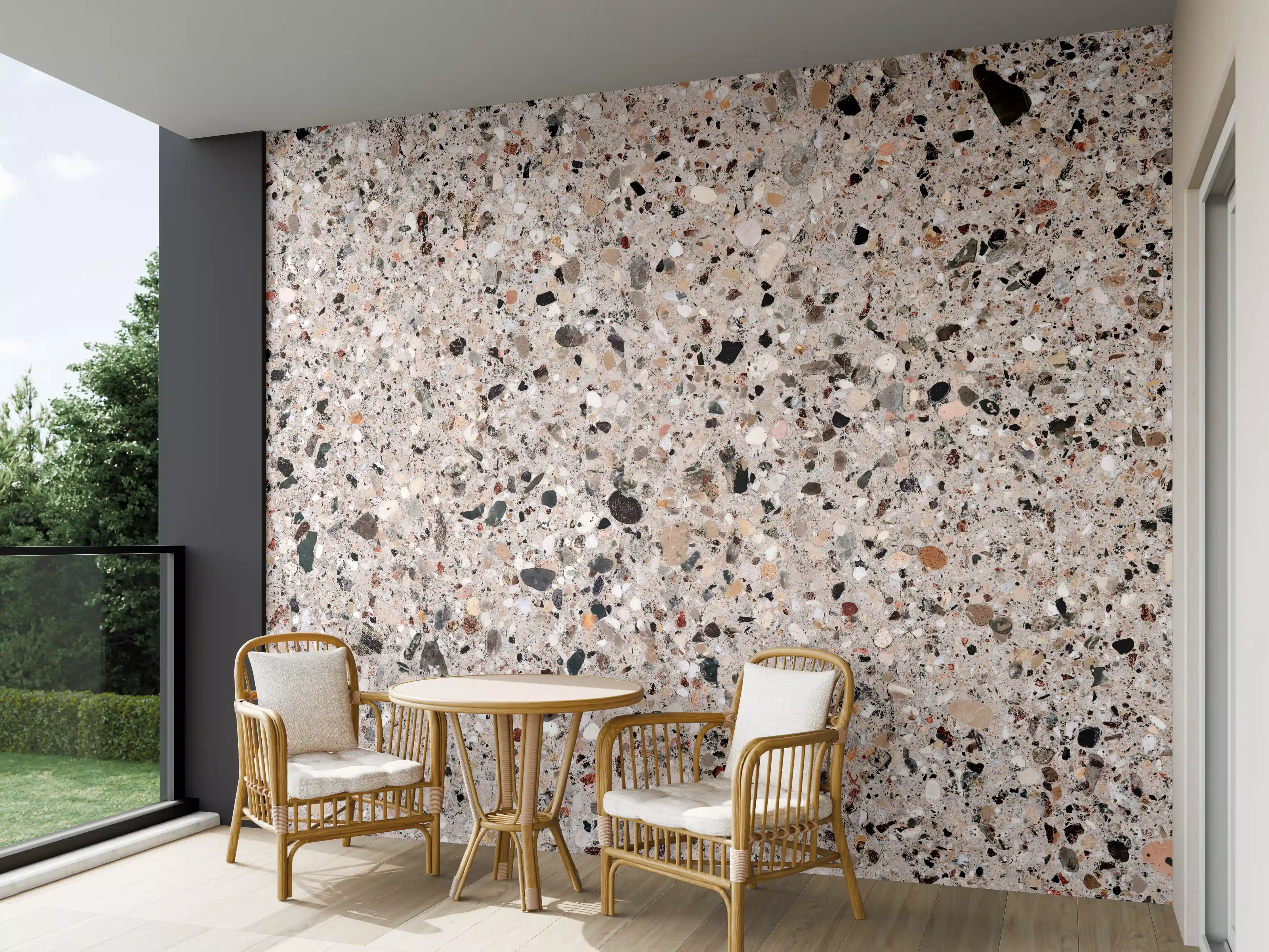 Wandverkleidung außen - Beige Granit-Optik mit schwarzem Quarzit-Effekt