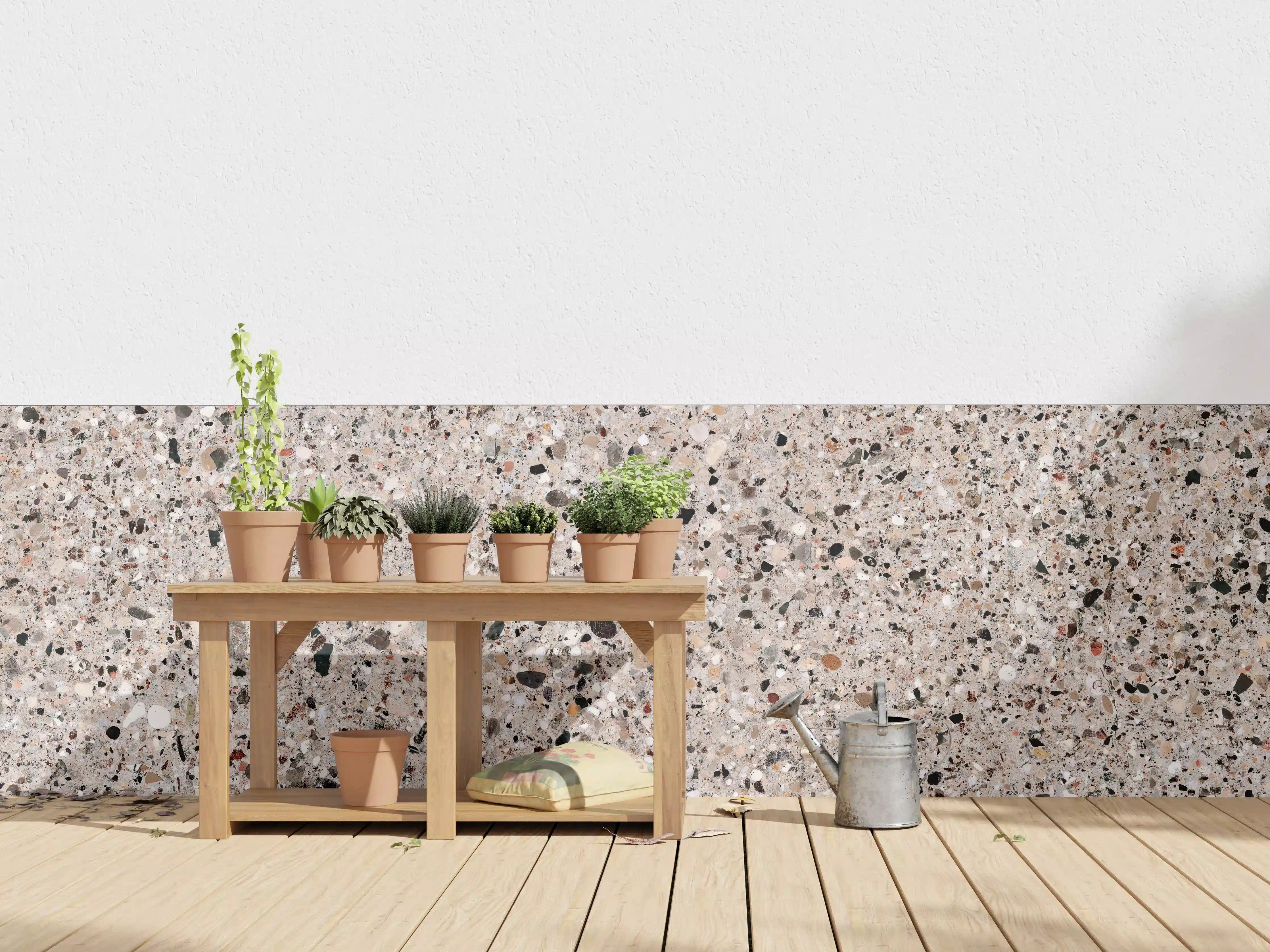 Wandverkleidung außen - Beige Granit-Optik mit schwarzem Quarzit-Effekt