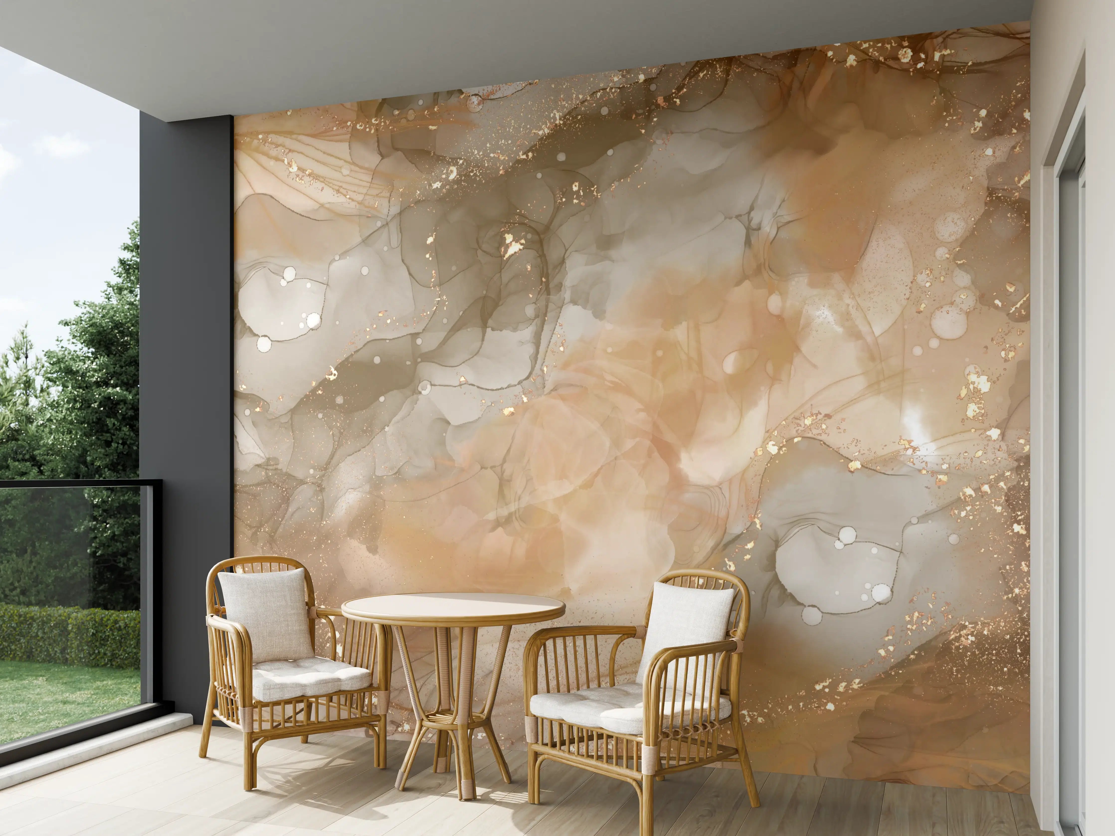 Wandverkleidung außen - Beige-Grau-Gold-Fluid-Muster