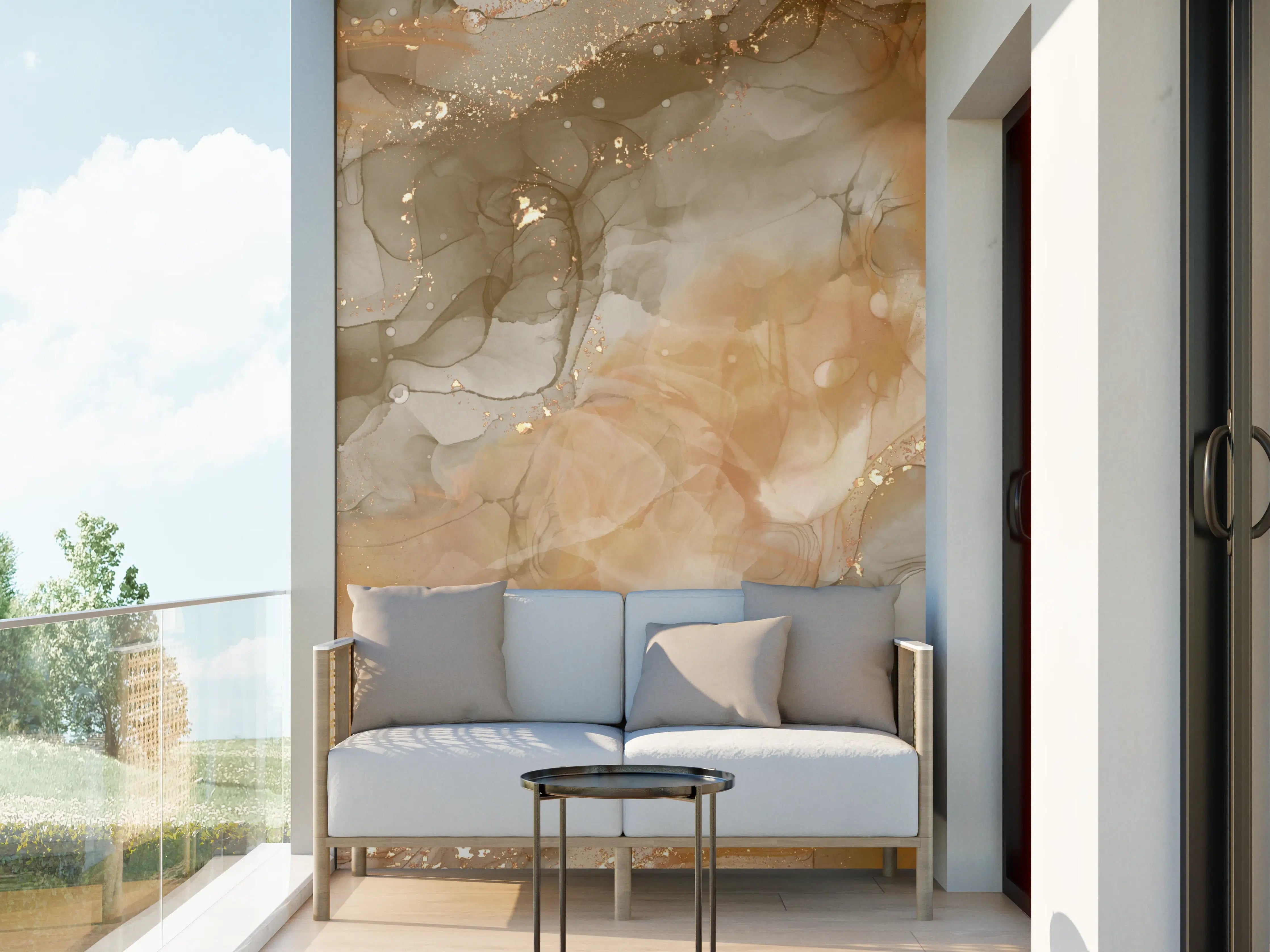 Wandverkleidung außen - Beige-Grau-Gold-Fluid-Muster