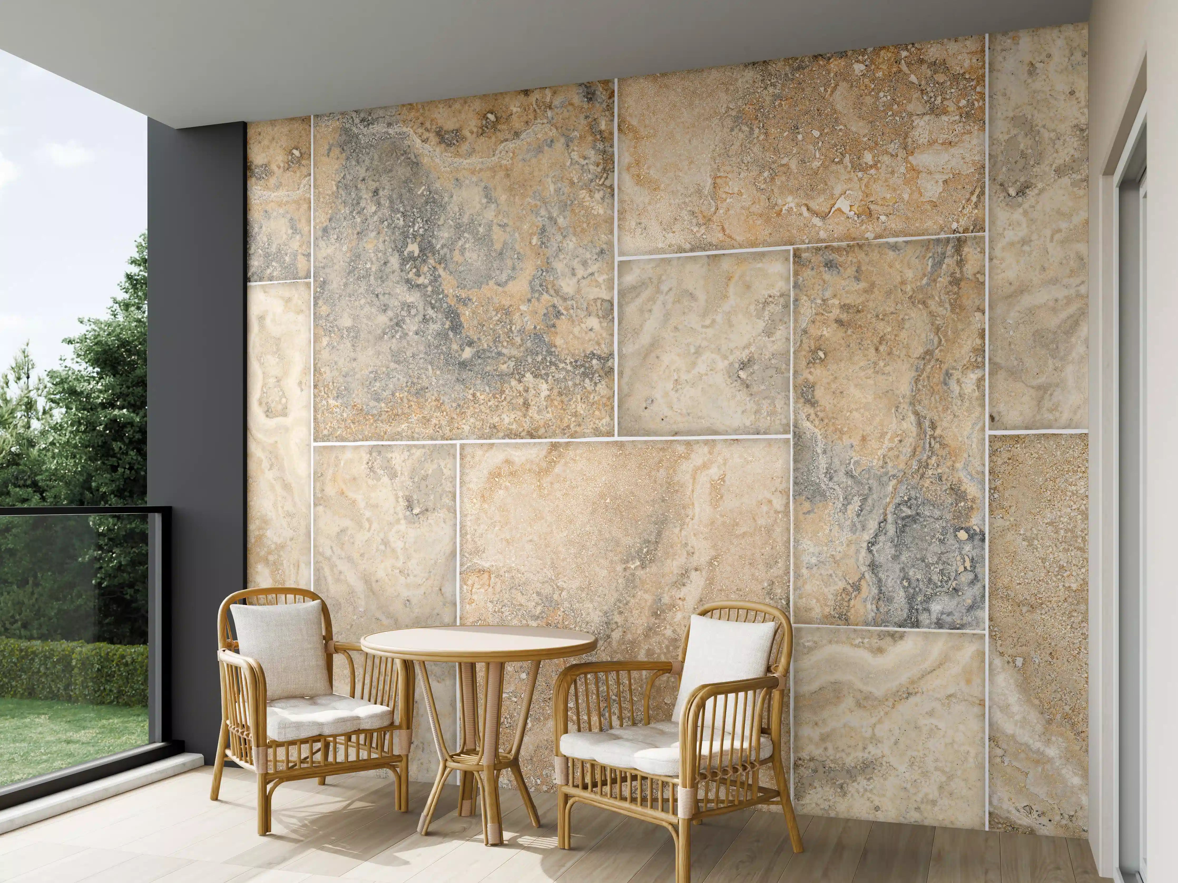 Wandverkleidung außen - Beige Naturstein Wandtextur