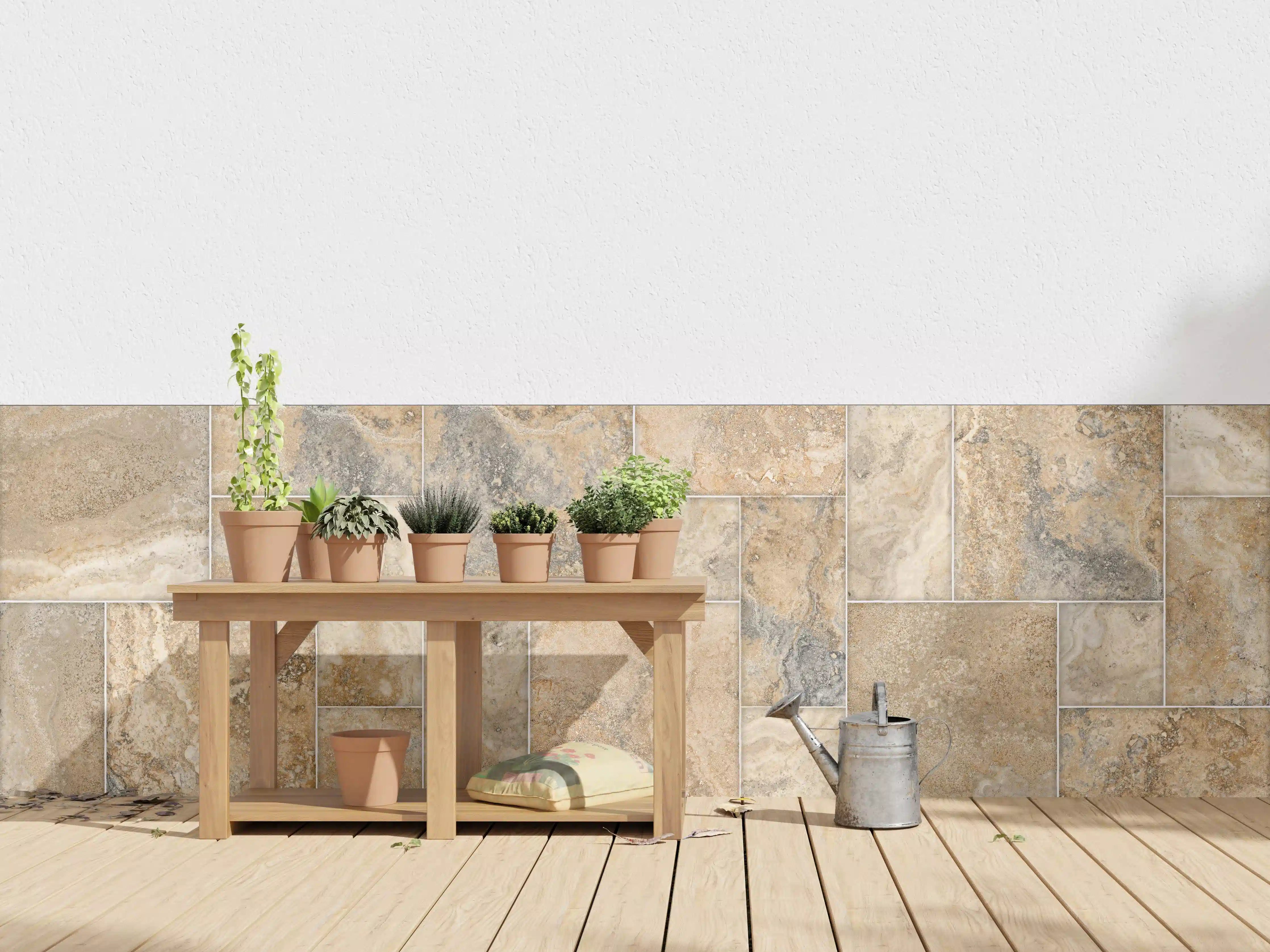 Wandverkleidung außen - Beige Naturstein Wandtextur
