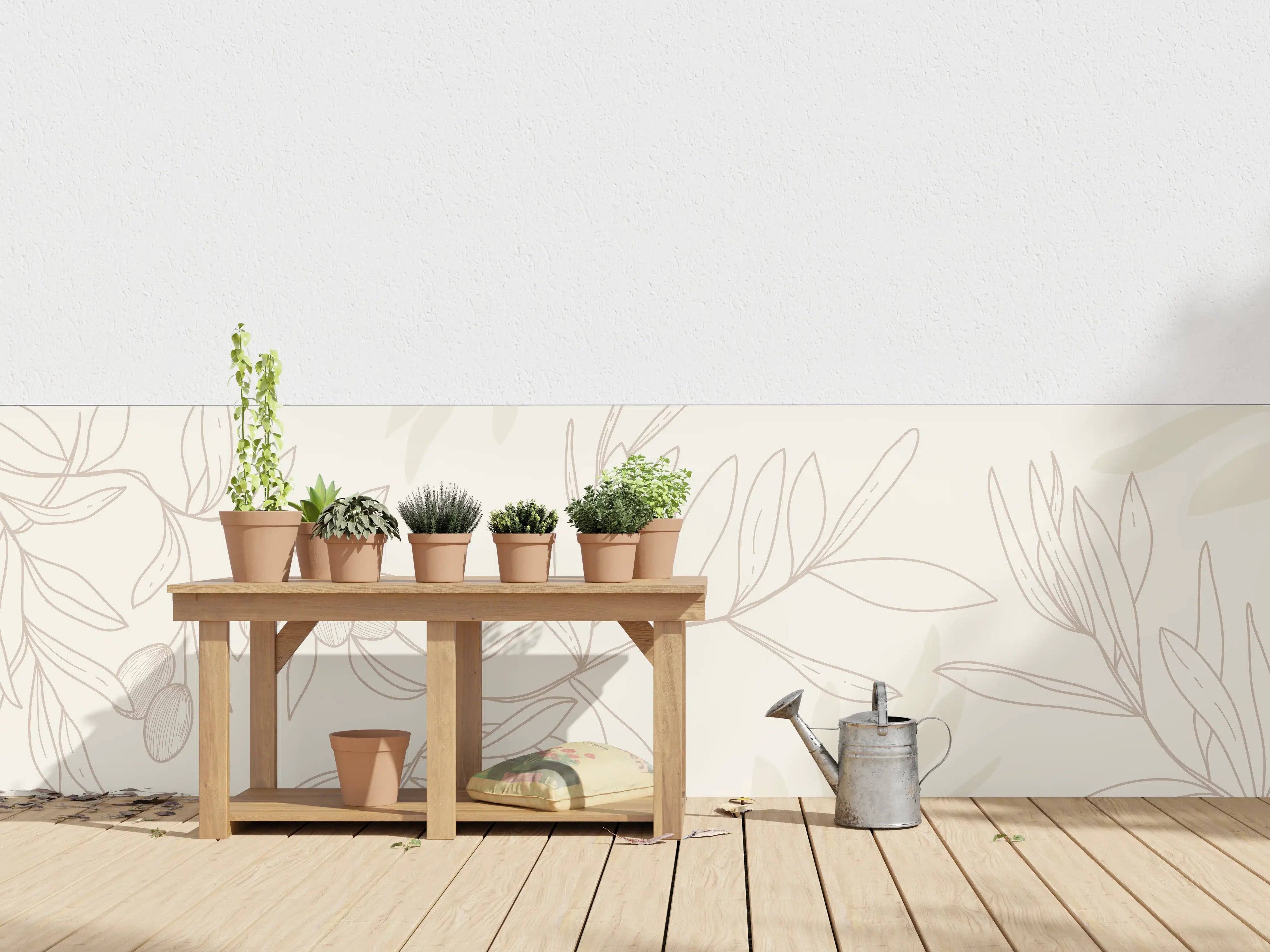 Wandverkleidung außen - Beige Pflanzenlinien Muster