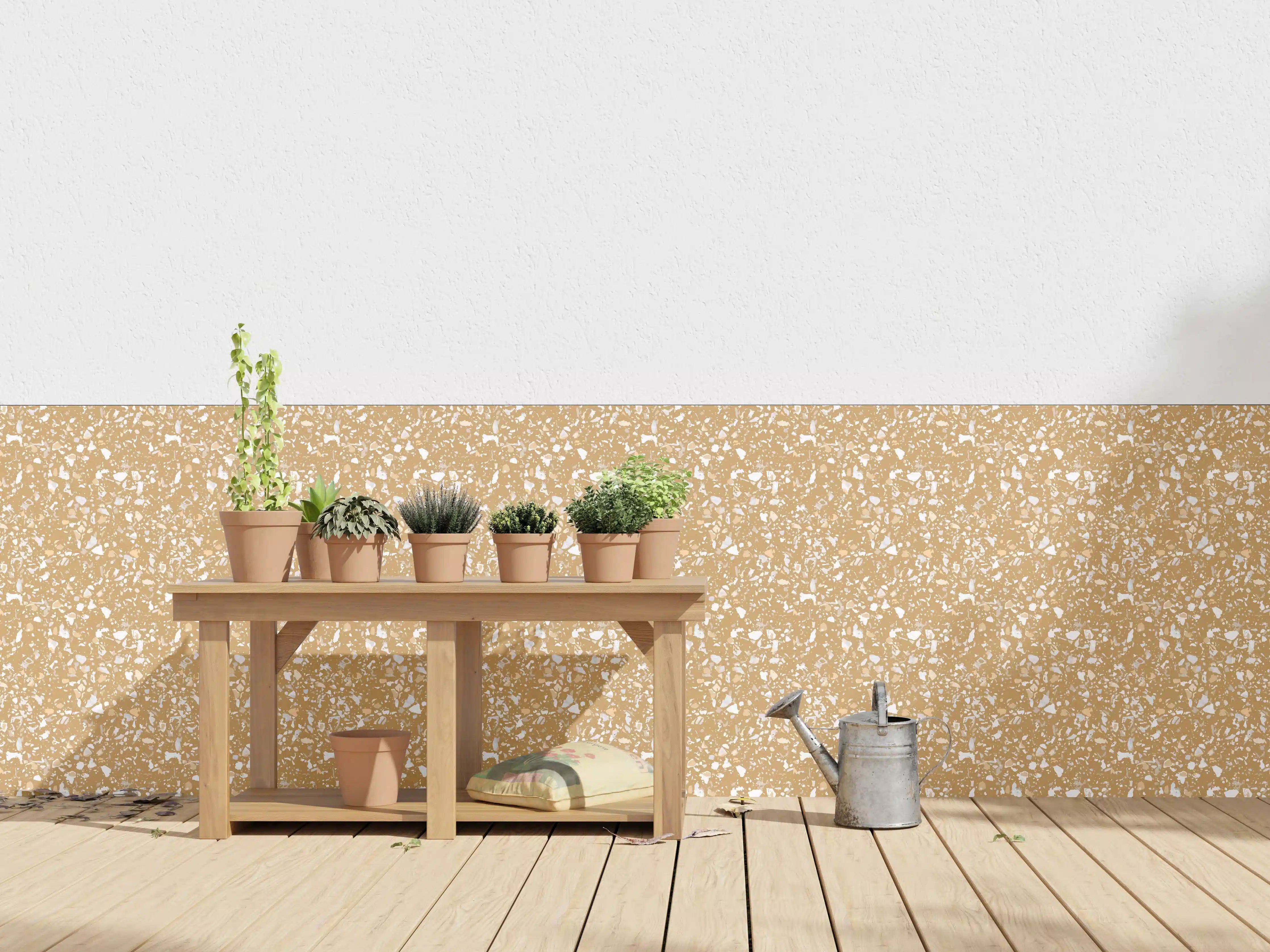 Wandverkleidung außen - Beige Terrazzoboden mit Ocker-Tönen