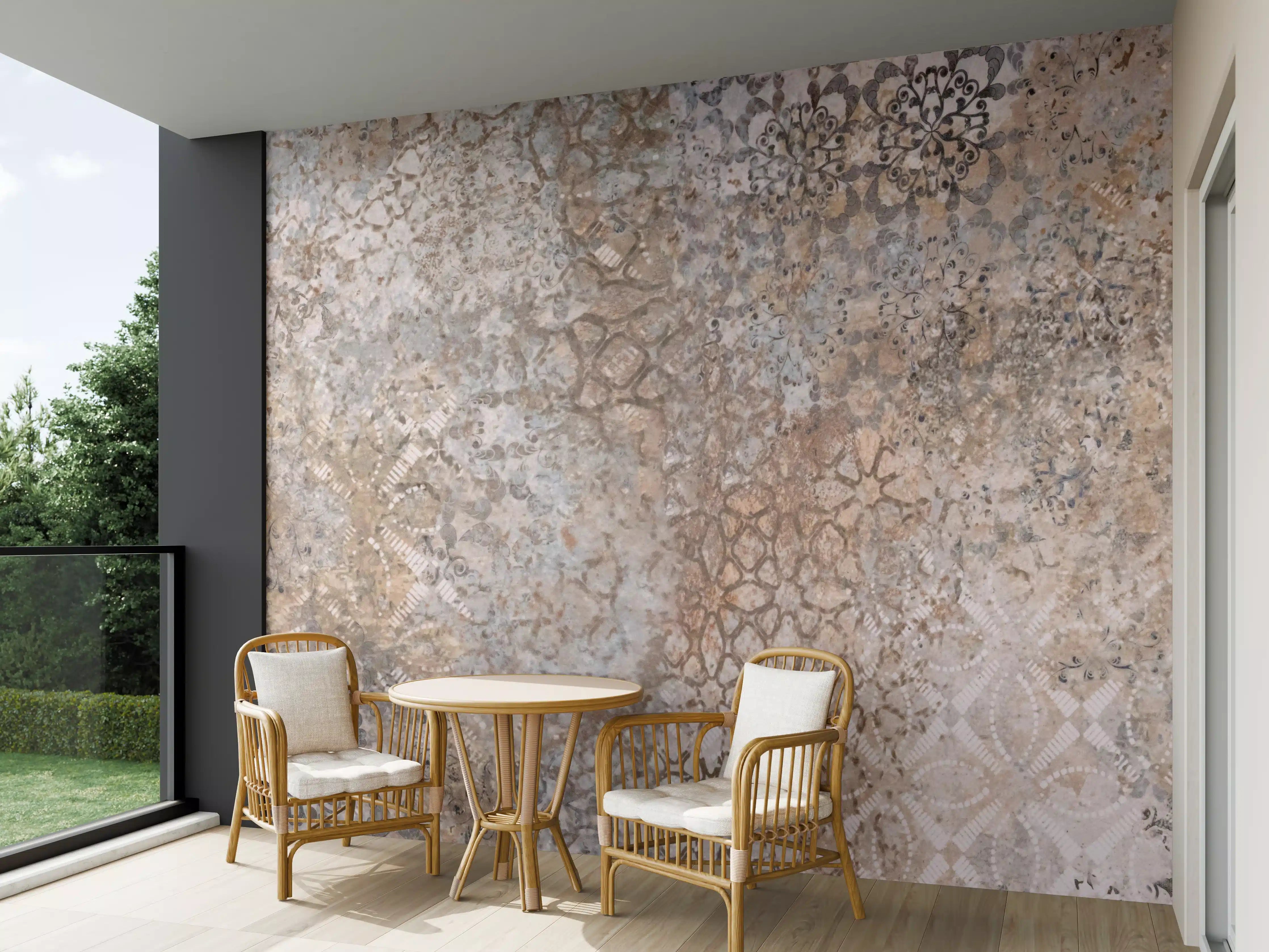 Wandverkleidung außen - Beige Vintage Blumenmuster im Tapeten-Stil