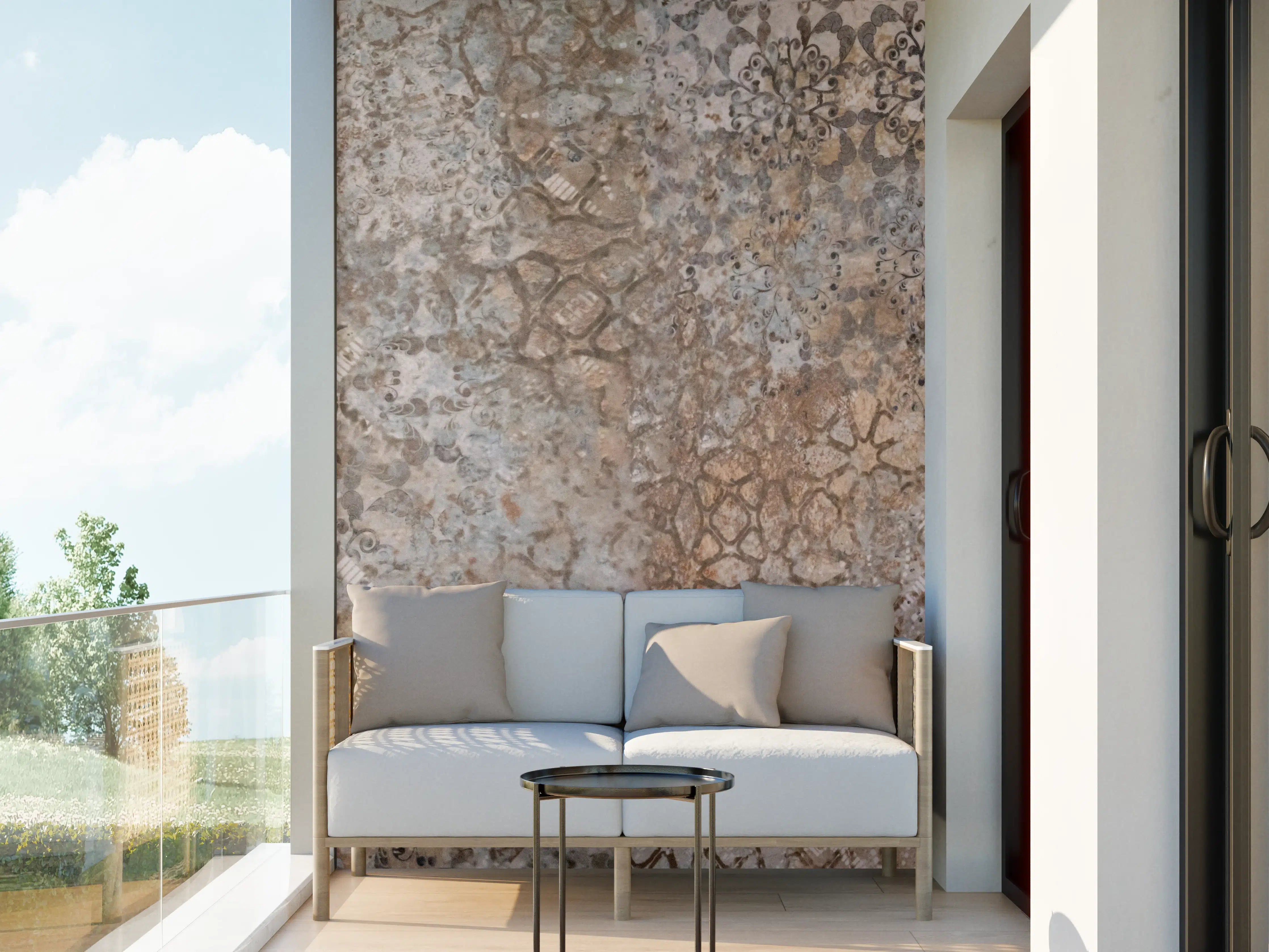 Wandverkleidung außen - Beige Vintage Blumenmuster im Tapeten-Stil