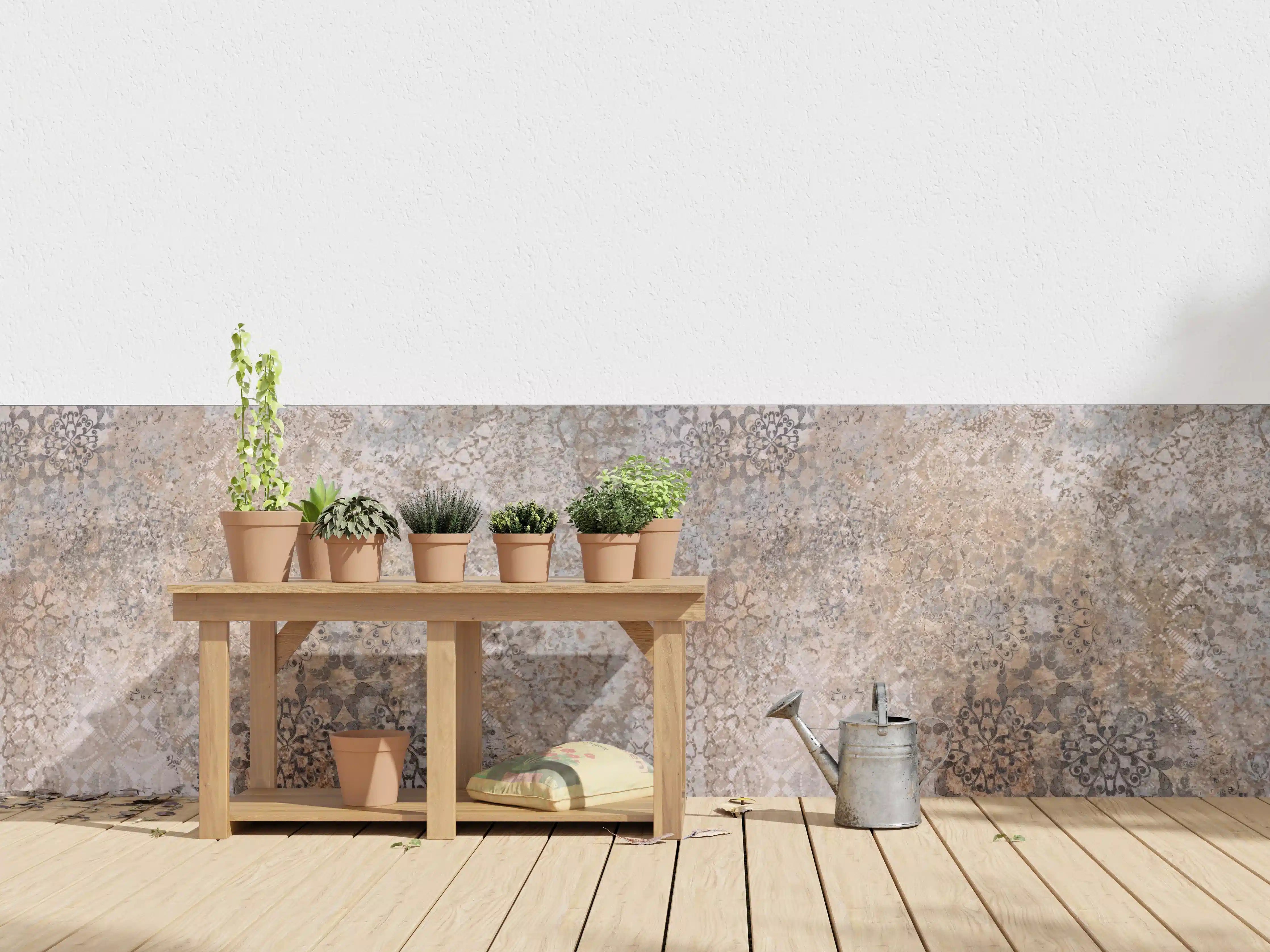 Wandverkleidung außen - Beige Vintage Blumenmuster im Tapeten-Stil