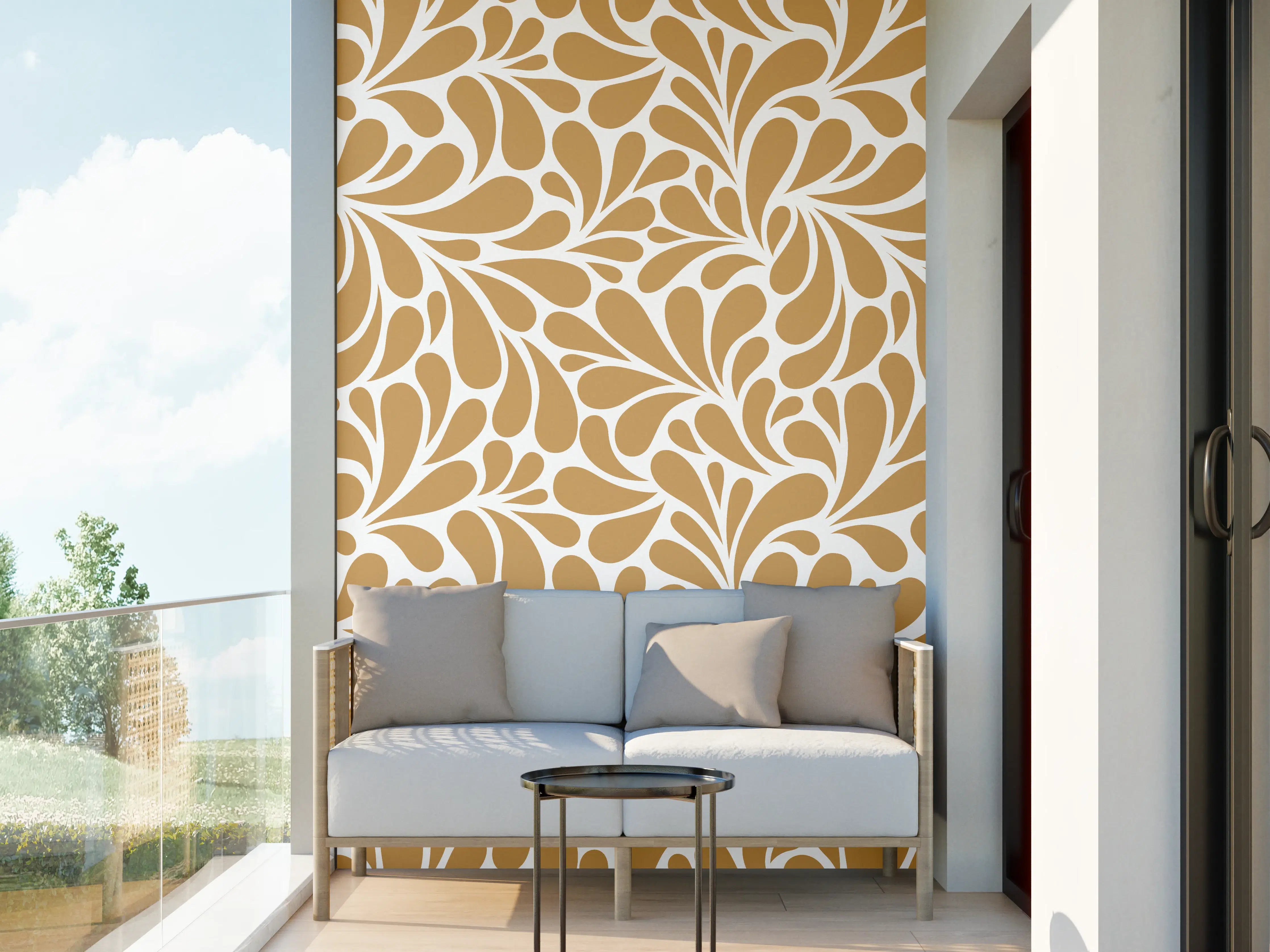 Wandverkleidung außen - Beige-Weiße Blumenmuster-Tapete
