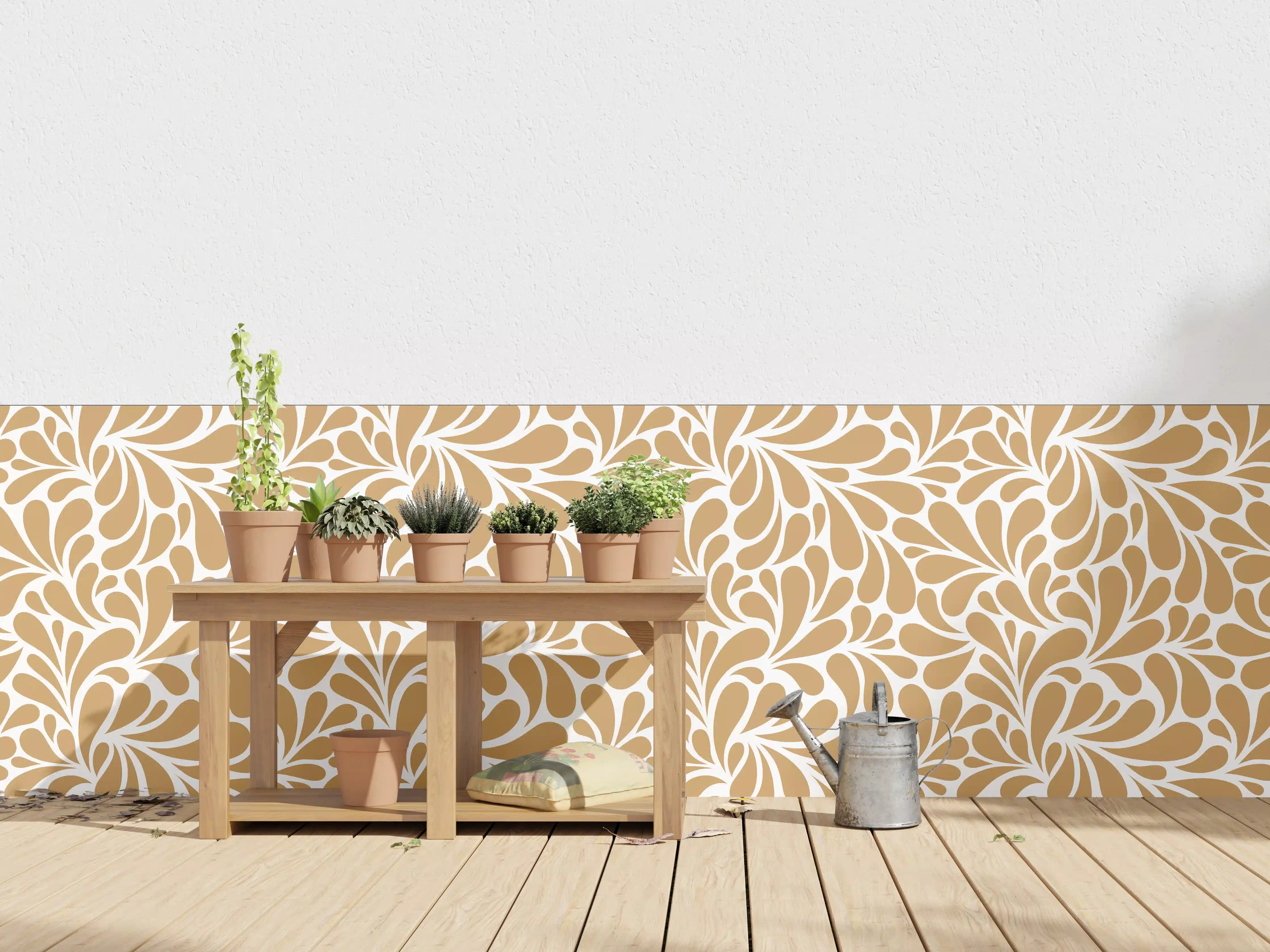 Wandverkleidung außen - Beige-Weiße Blumenmuster-Tapete