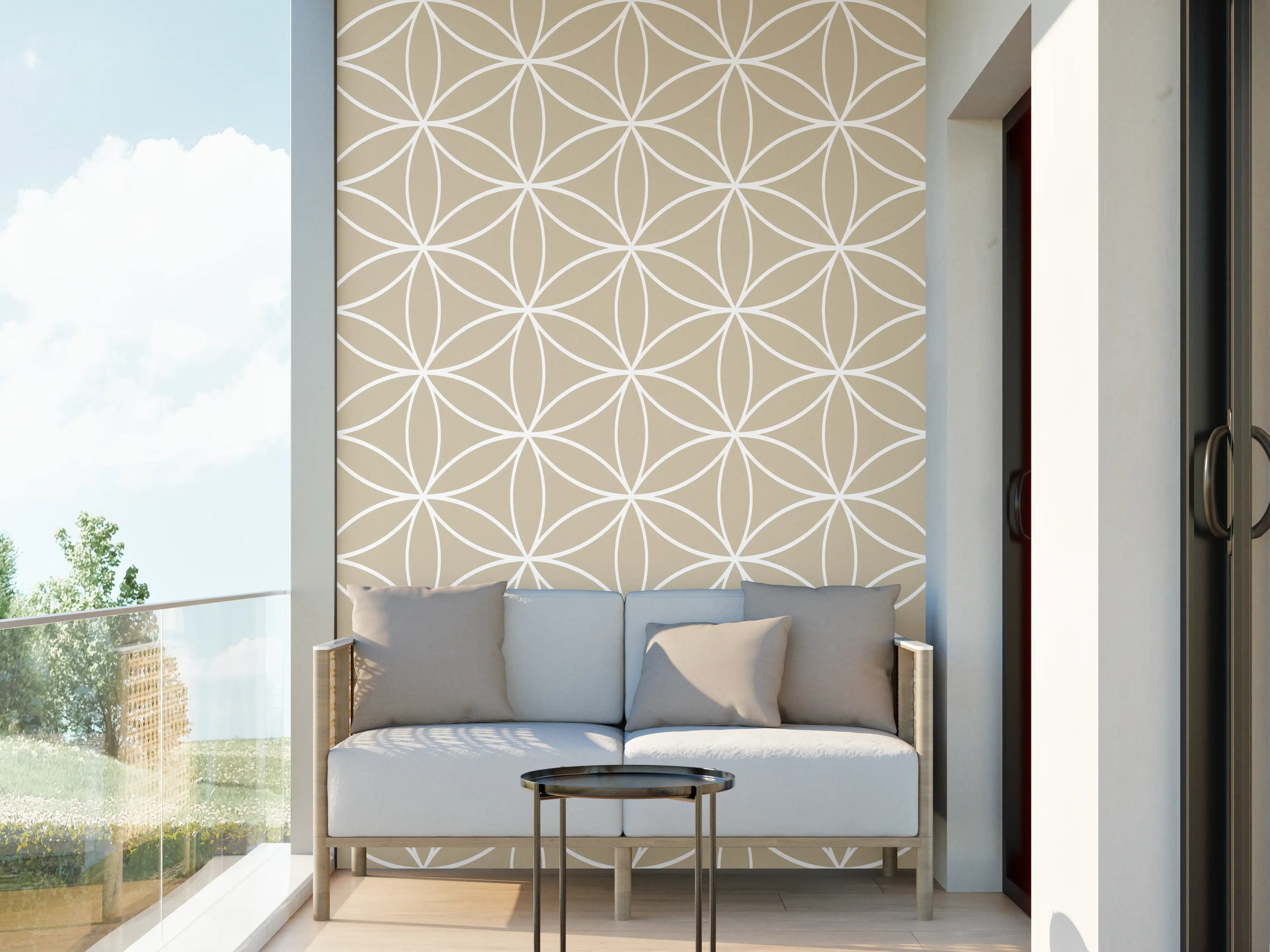 Wandverkleidung außen - Beiger geometrischer Musterhintergrund