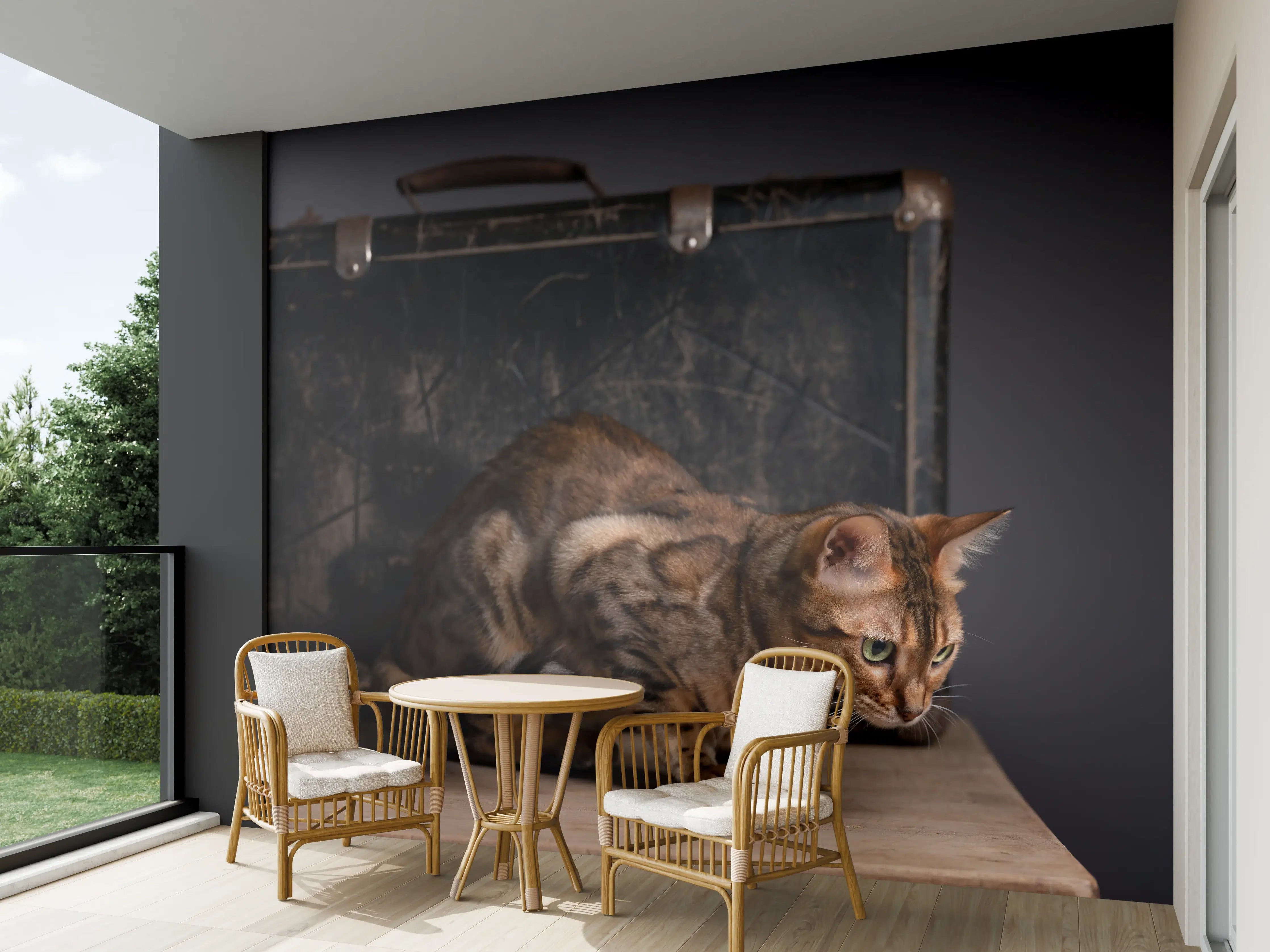 Wandverkleidung außen - Bengalkatze auf Holztisch