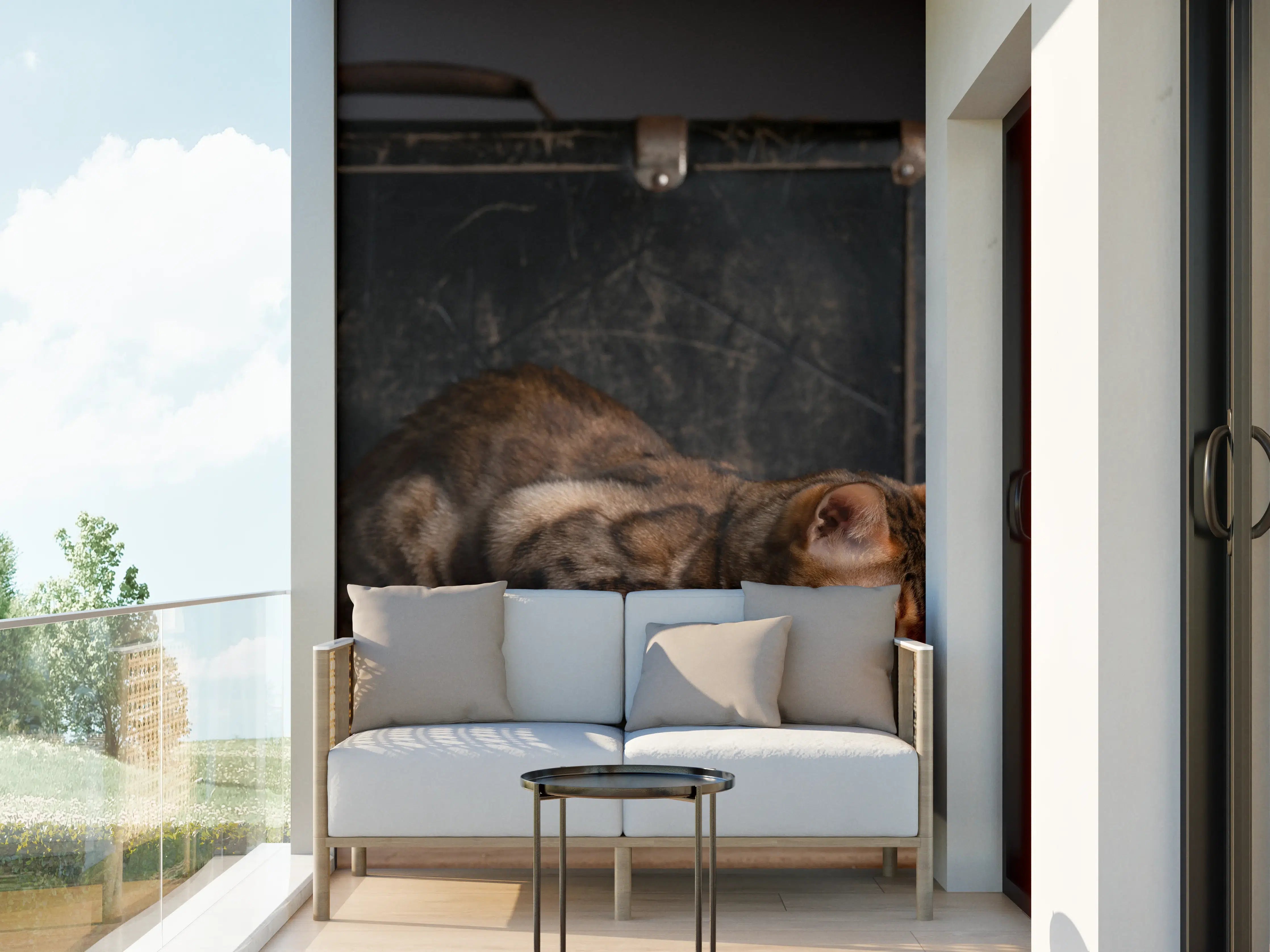 Wandverkleidung außen - Bengalkatze auf Holztisch