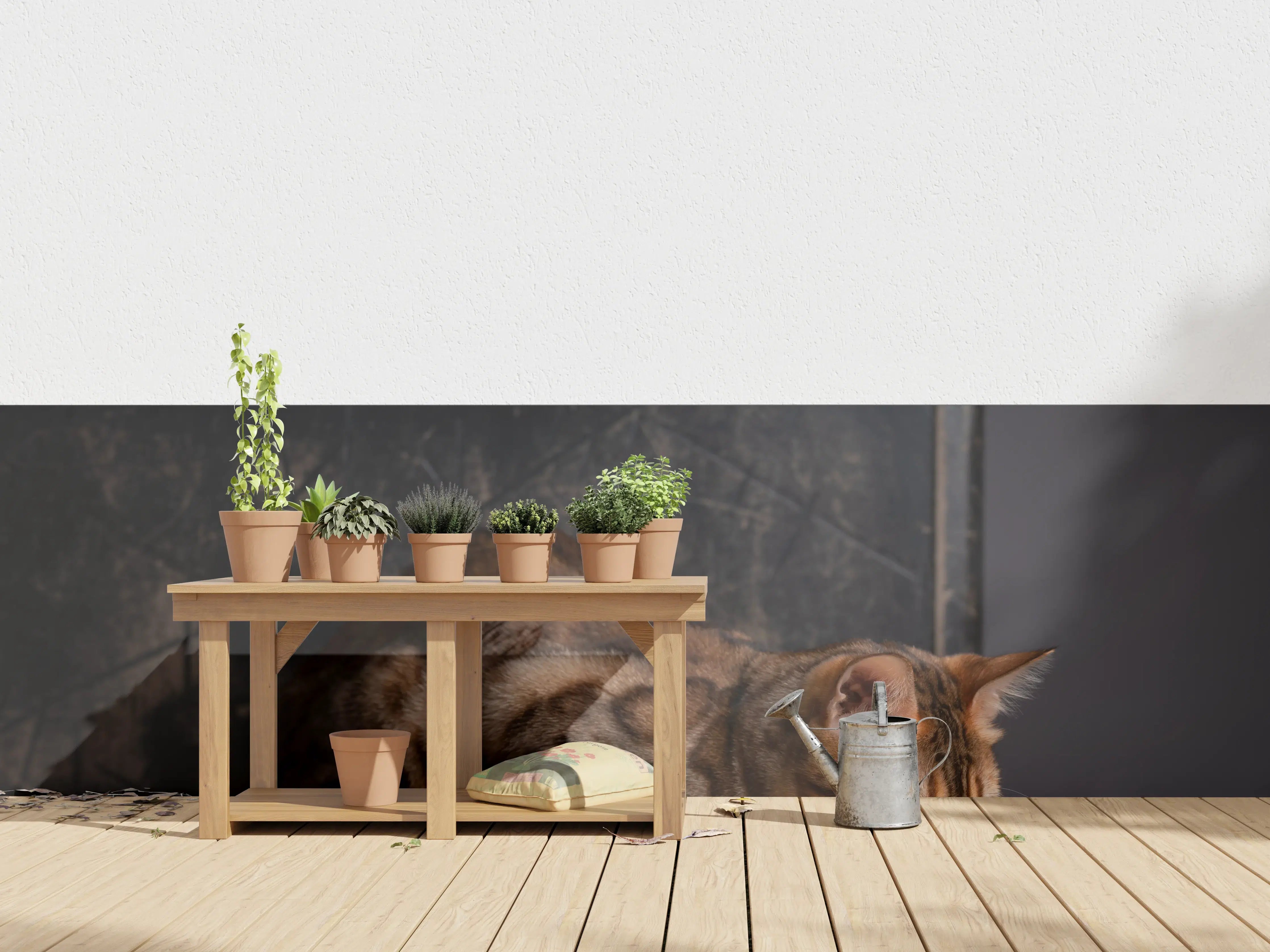 Wandverkleidung außen - Bengalkatze auf Holztisch