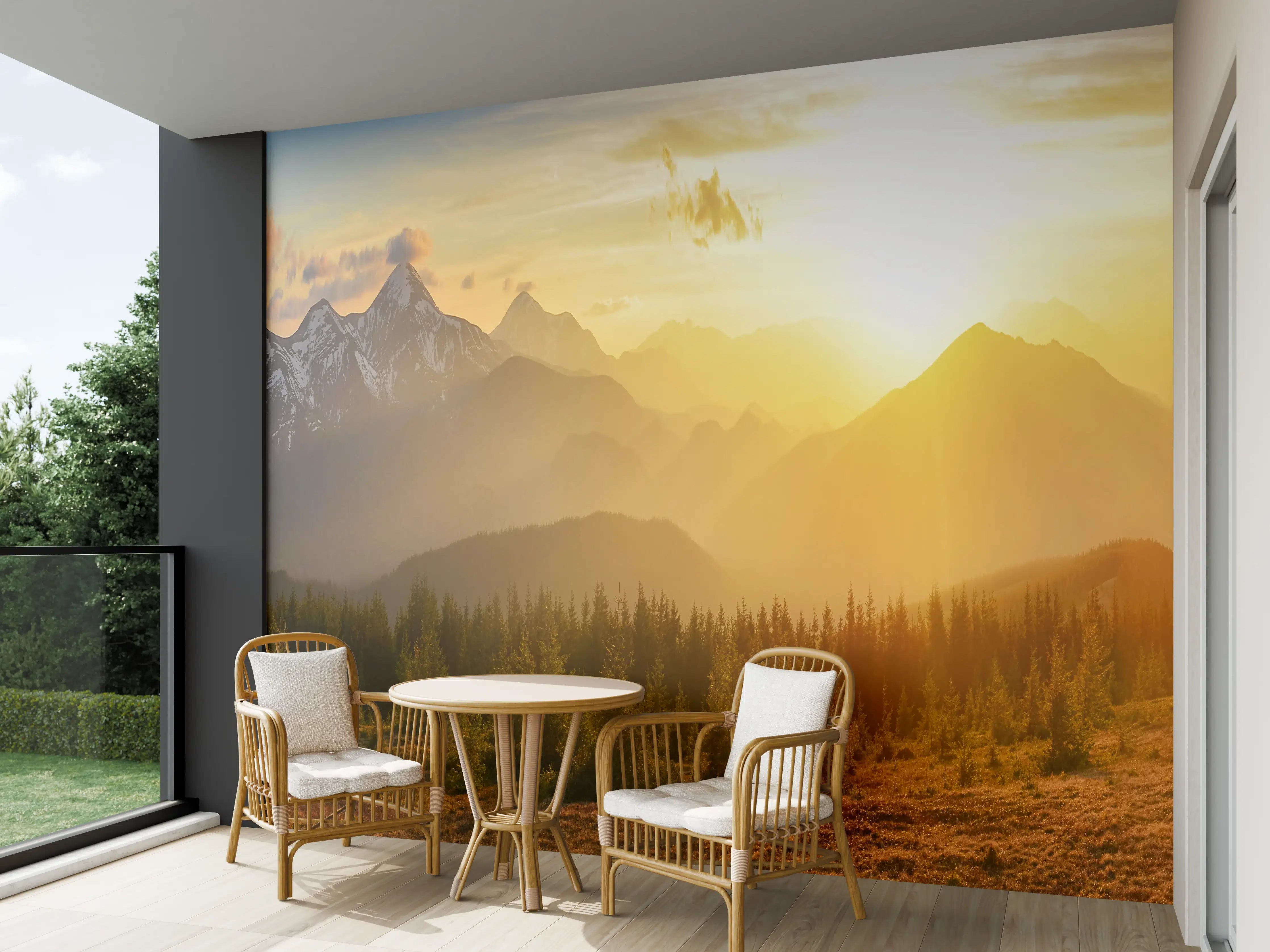 Wandverkleidung außen - Berge im Sonnenuntergang