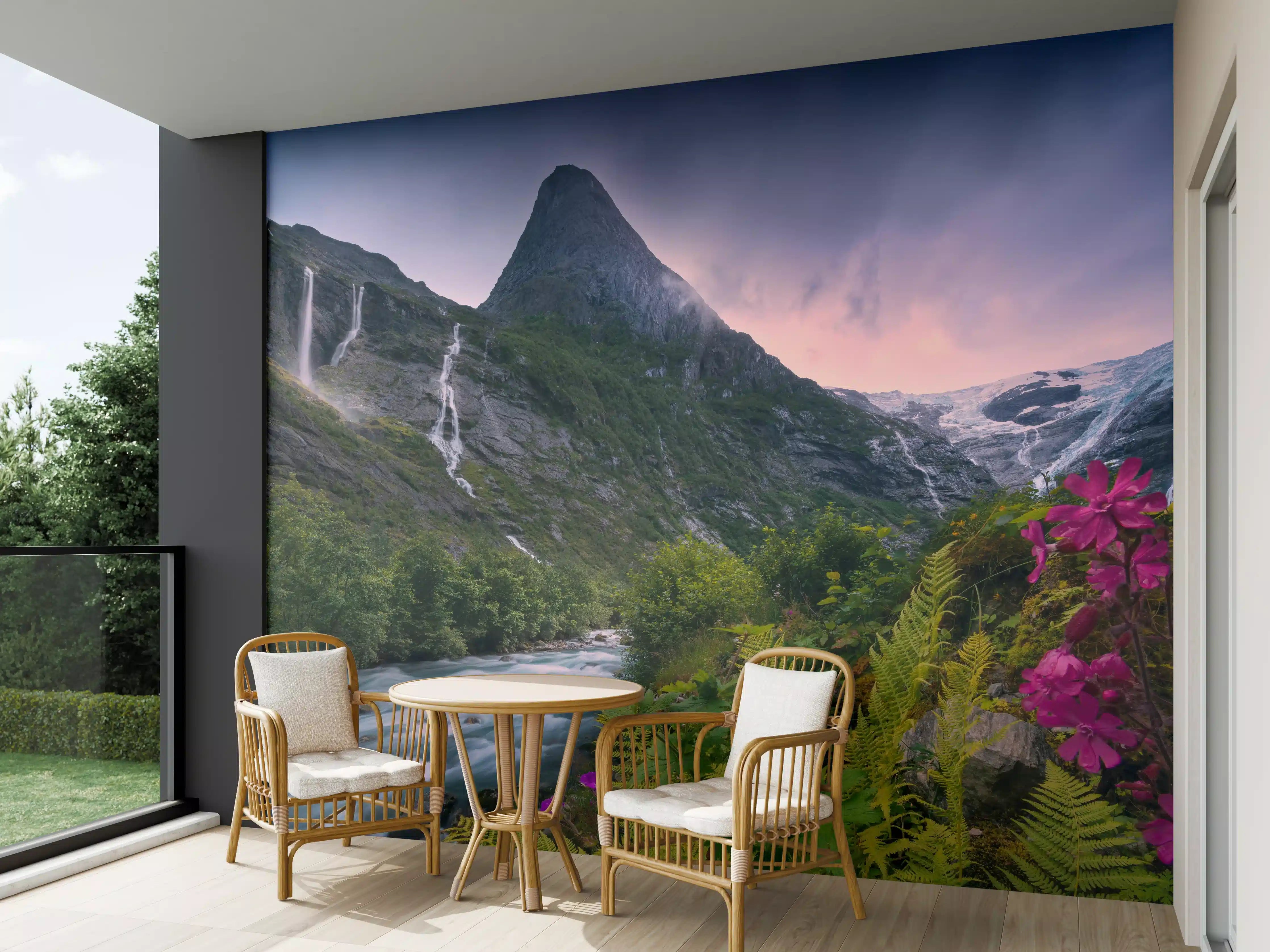 Wandverkleidung außen - Berglandschaft Norwegens mit Wasserfällen