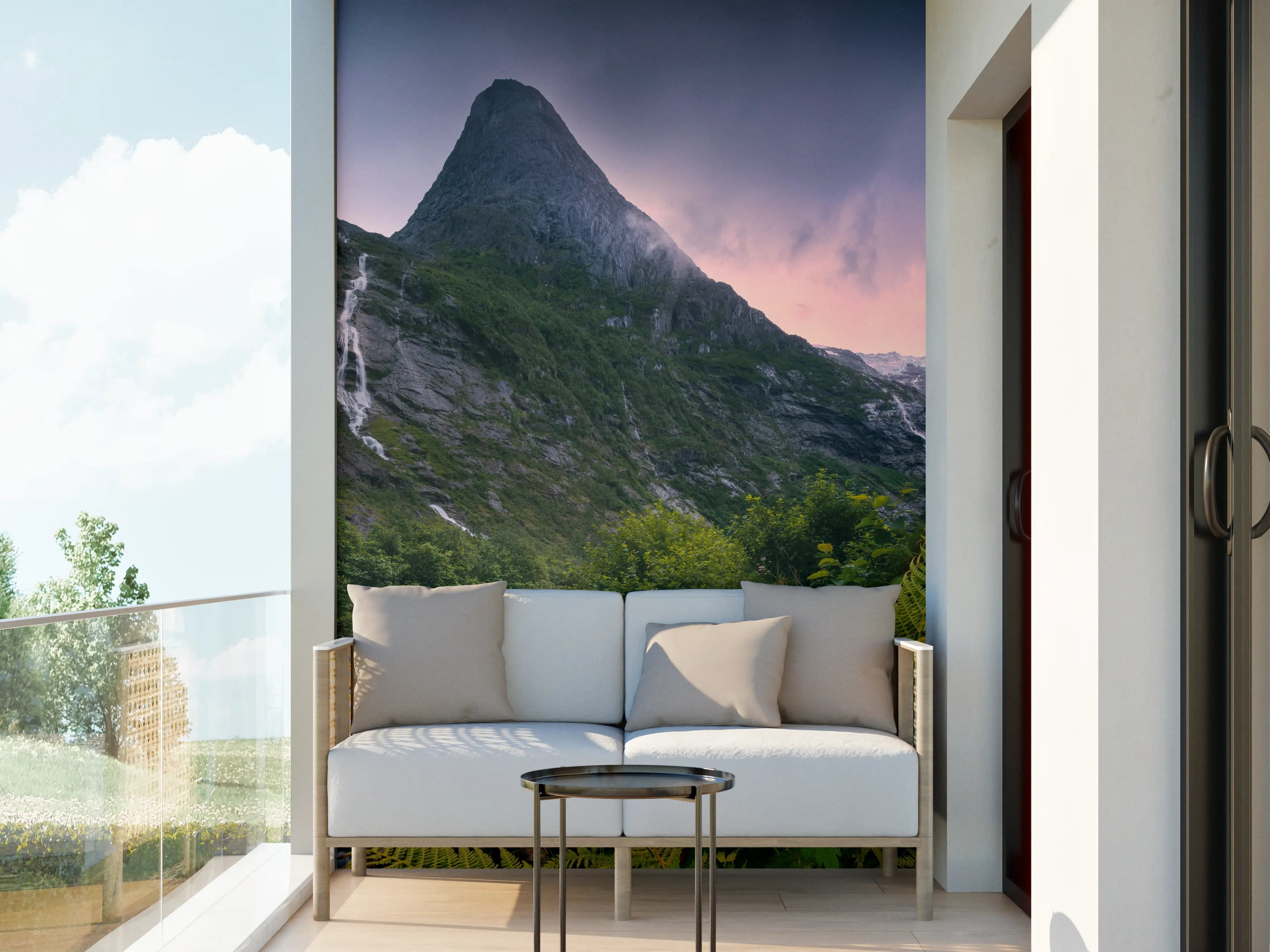 Wandverkleidung außen - Berglandschaft Norwegens mit Wasserfällen
