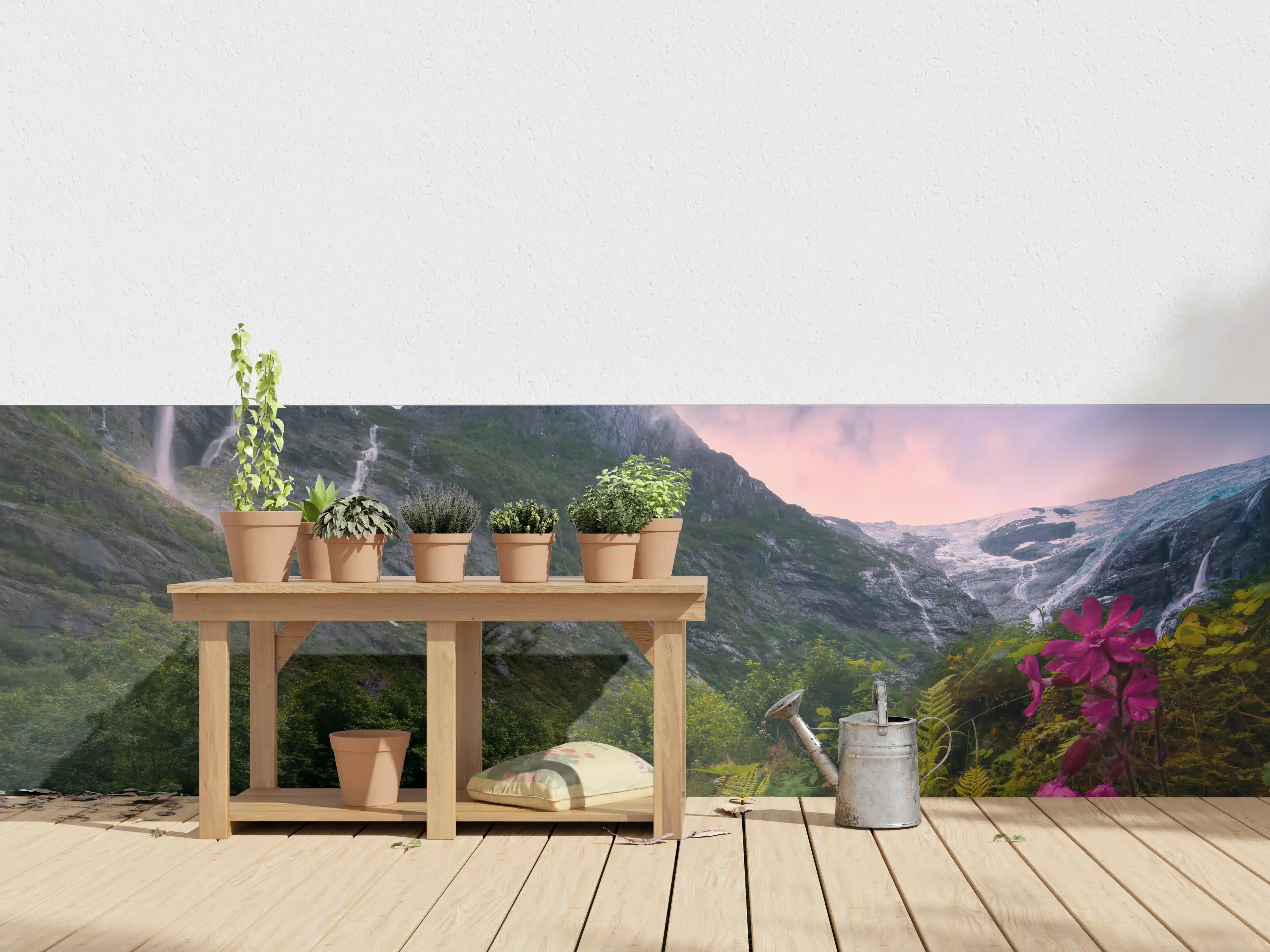 Wandverkleidung außen - Berglandschaft Norwegens mit Wasserfällen